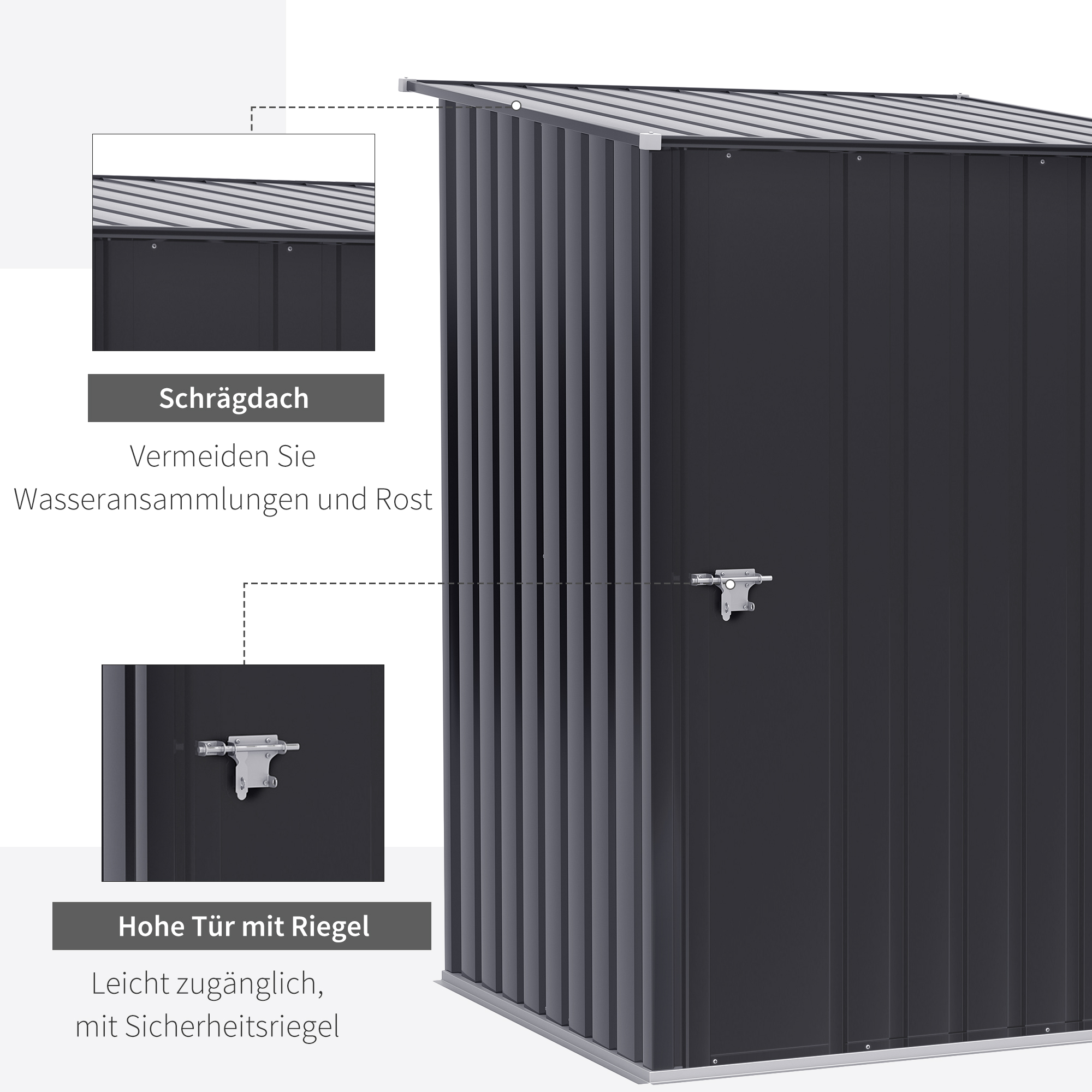 Outsunny Tuinhuis Metaal, Roestvrij en Condensatie Bestrijding voor Huis,100x103x160 cm, Donkergrijs
