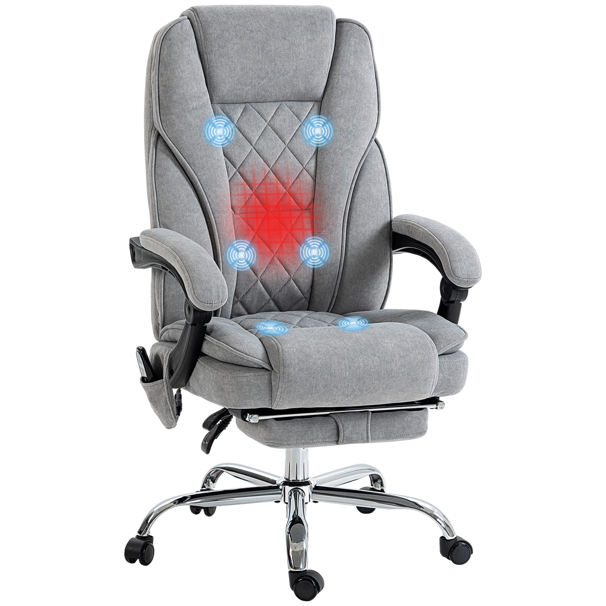 Vinsetto Ergonomische Bureaustoel met Massagefunctie, Voetsteun, Draaibaar, Verrijdbaar, Grijs
