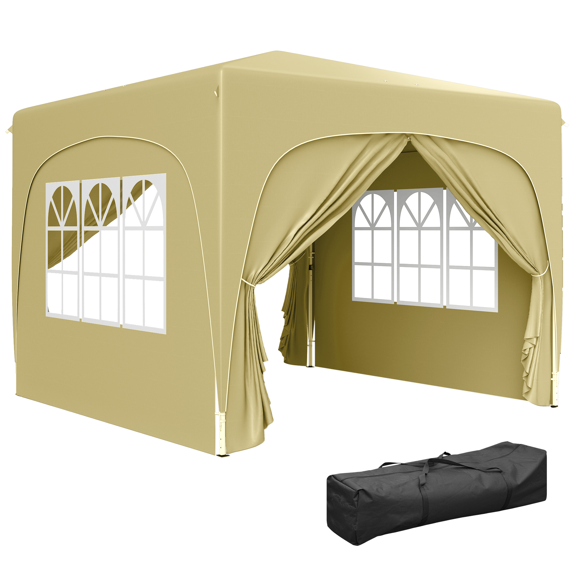 Outsunny 3 x 3 m Paviljoen, Pop-up Tuintent met Zijwanden en Draagtas, UPF50+, Hoogte Verstelbaar, Zand
