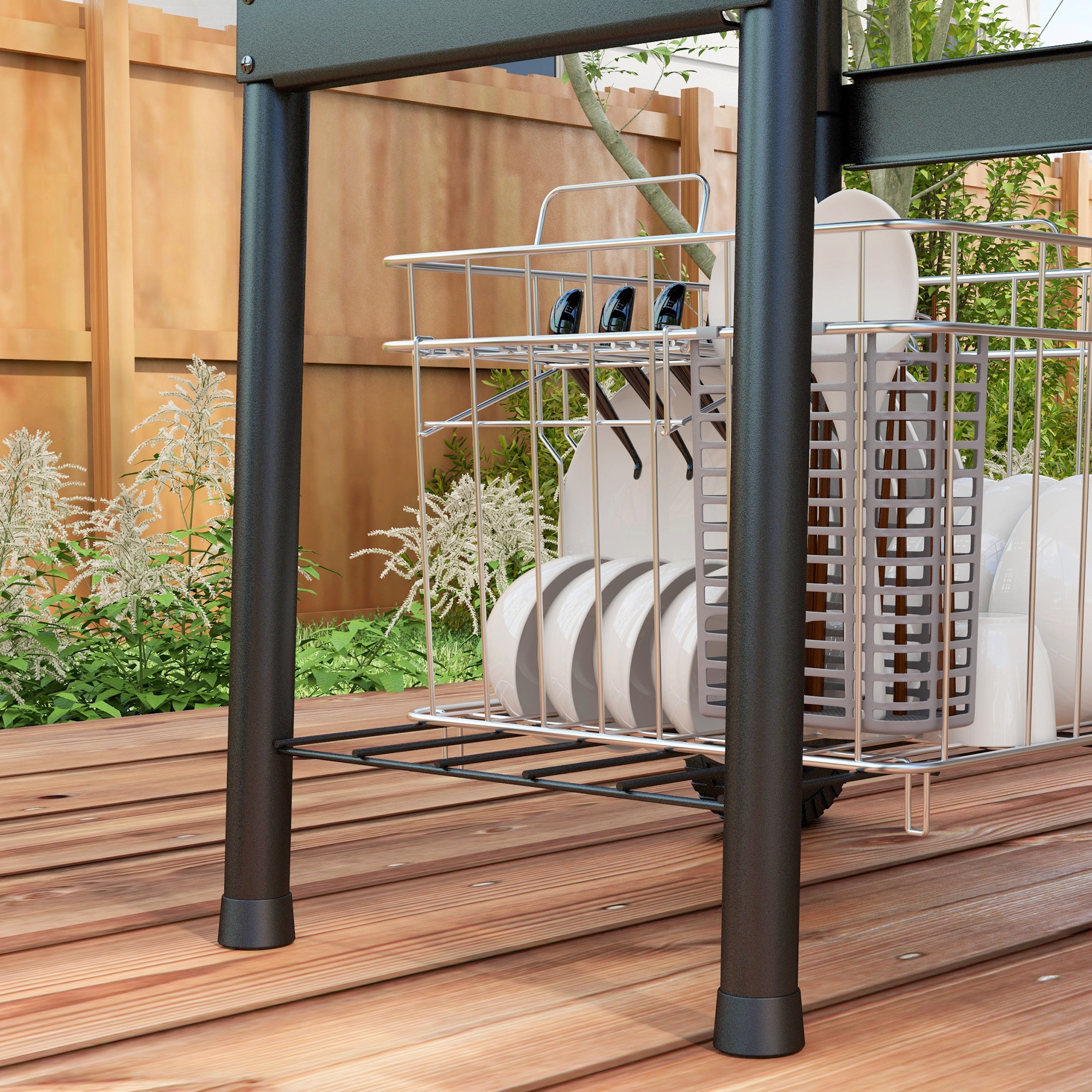Outsunny Houtskoolgrill Smoker BBQ-Grill, 1 Plank, inclusief Thermometer, 83 x 46,5 x 115 cm, Zwart