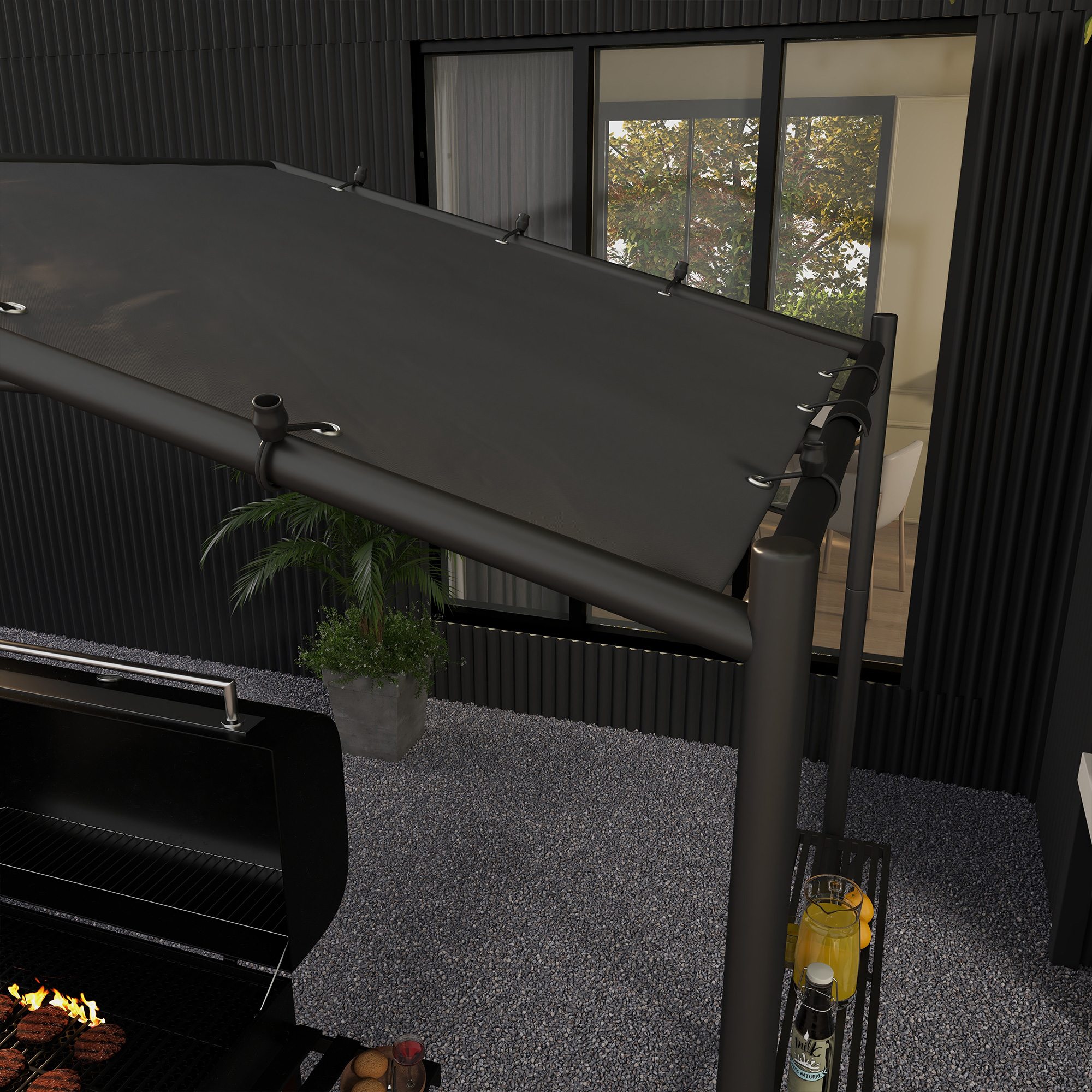 Outsunny Grilltent Grilldak, weerbestendig, inclusief zijvakken, 277 x 149 x 230 cm, Donkergrijs