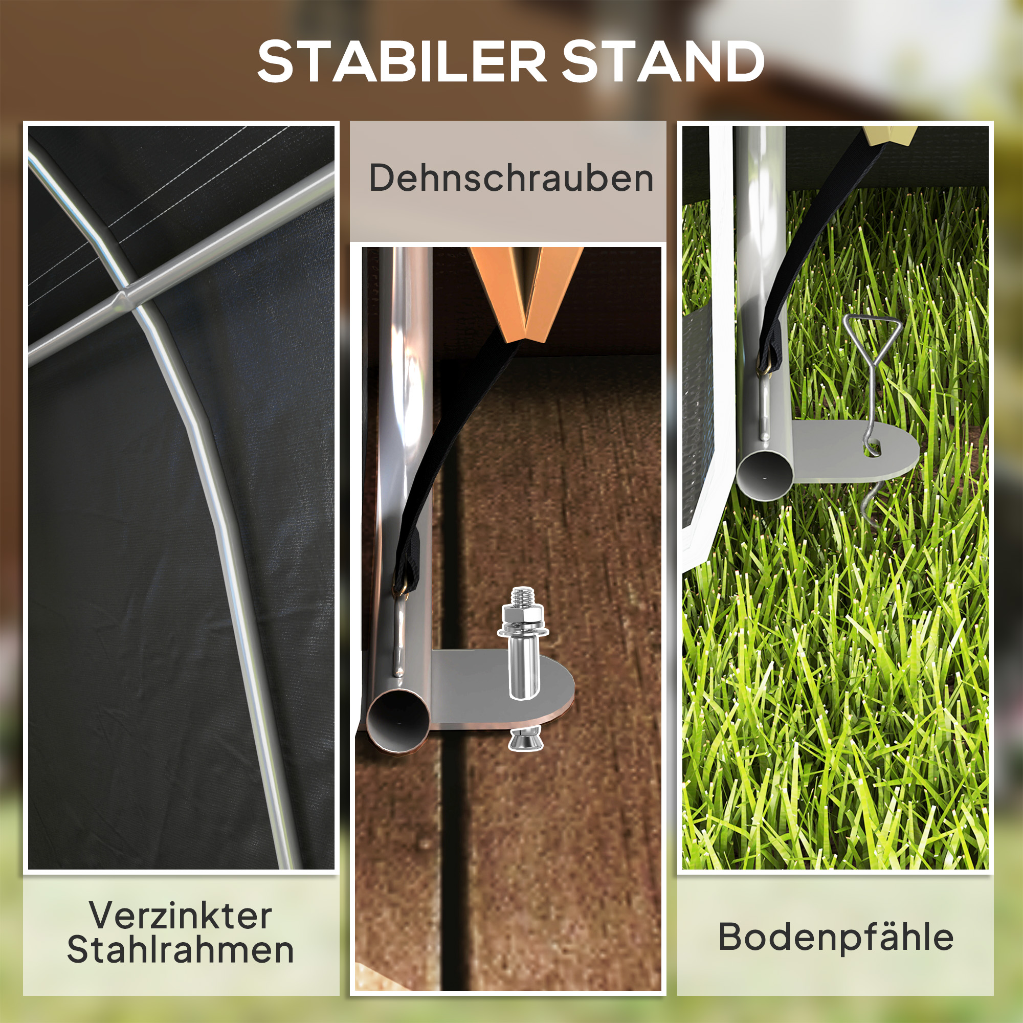 Outsunny Tuinschuur met Kunststof Zeil, Gereedschapstent, Opzetbare Garage, 300B x 600D x 230H cm, Donkergrijs