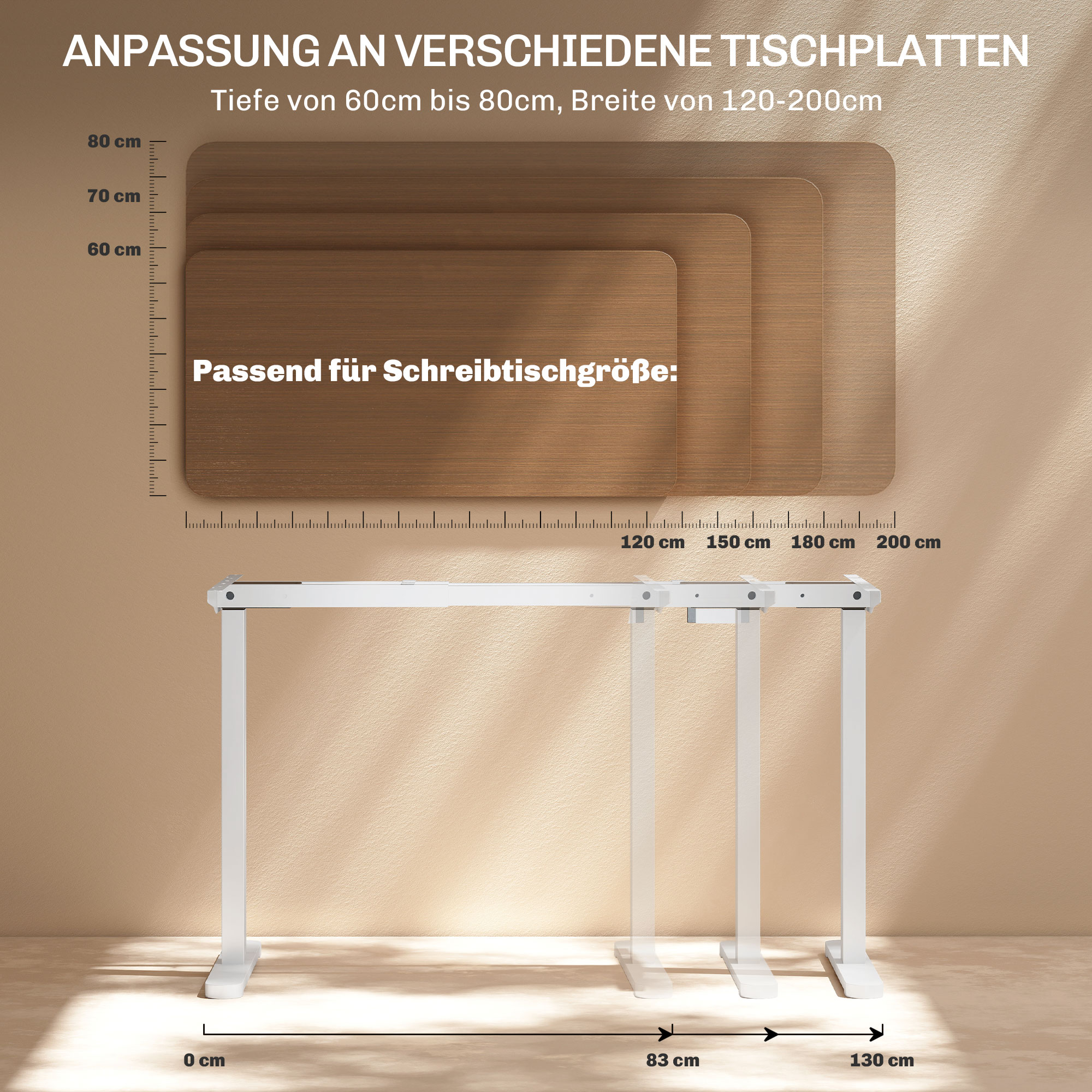 HOMCOM Elektrisch Verstelbaar Bureaubladframe, Hoogte Aanpasbaar met Geheugenfunctie, Staal, Wit