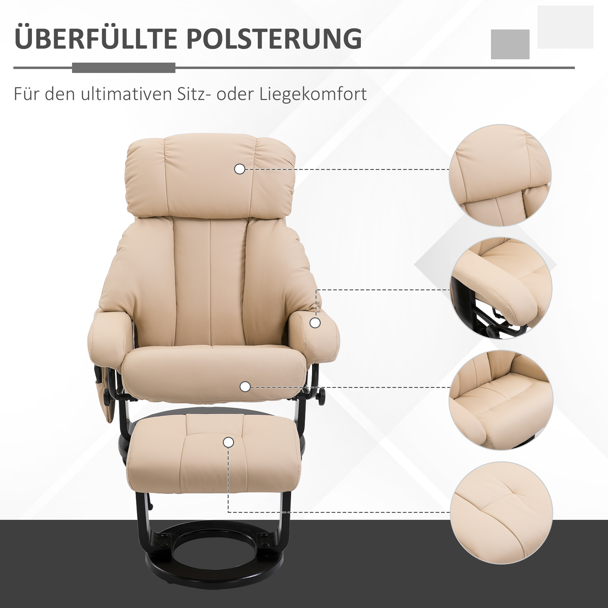HOMCOM massagefauteuil TV fauteuil fFauteuil met massagekruk met timerfunctie beige 76 x 80 x 102 cm