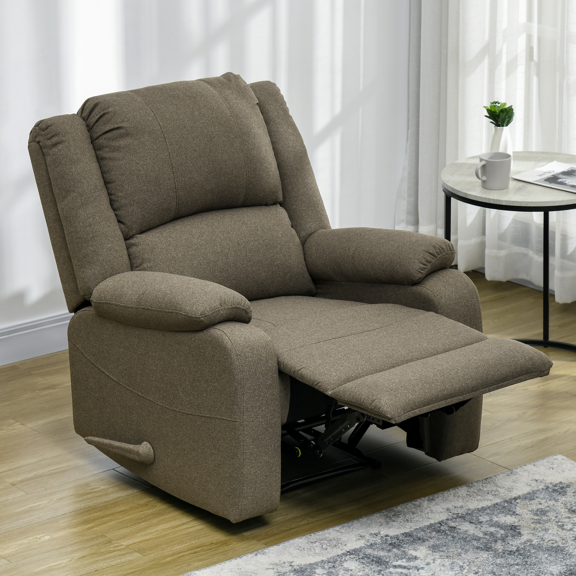 HOMCOM Relaxfauteuil met Ligfunctie en Voetsteun, Verstelbaar, Tot 150 kg, Stalen Frame, 90 x 96 x 98 cm, Bruin