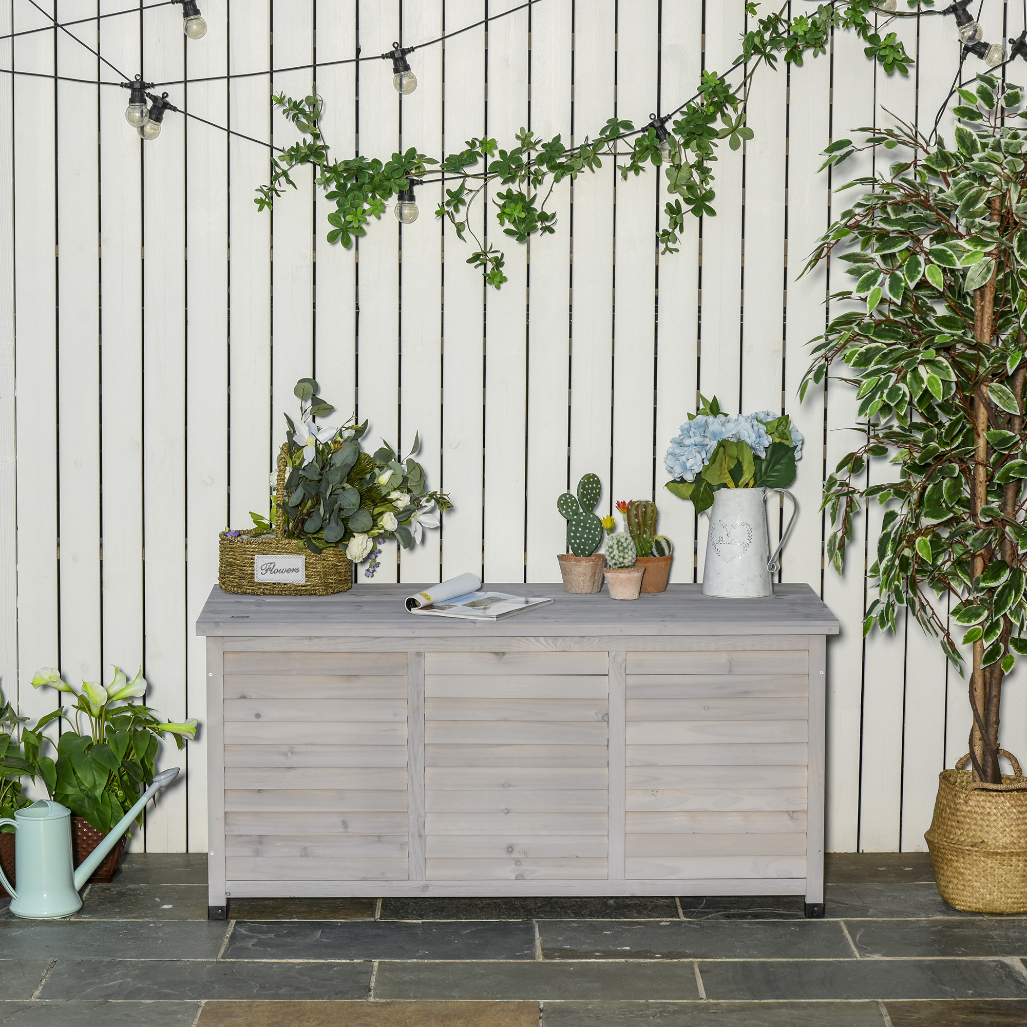 Outsunny tuinkast vurenhout 127 cm x 56 cm x 60 cm