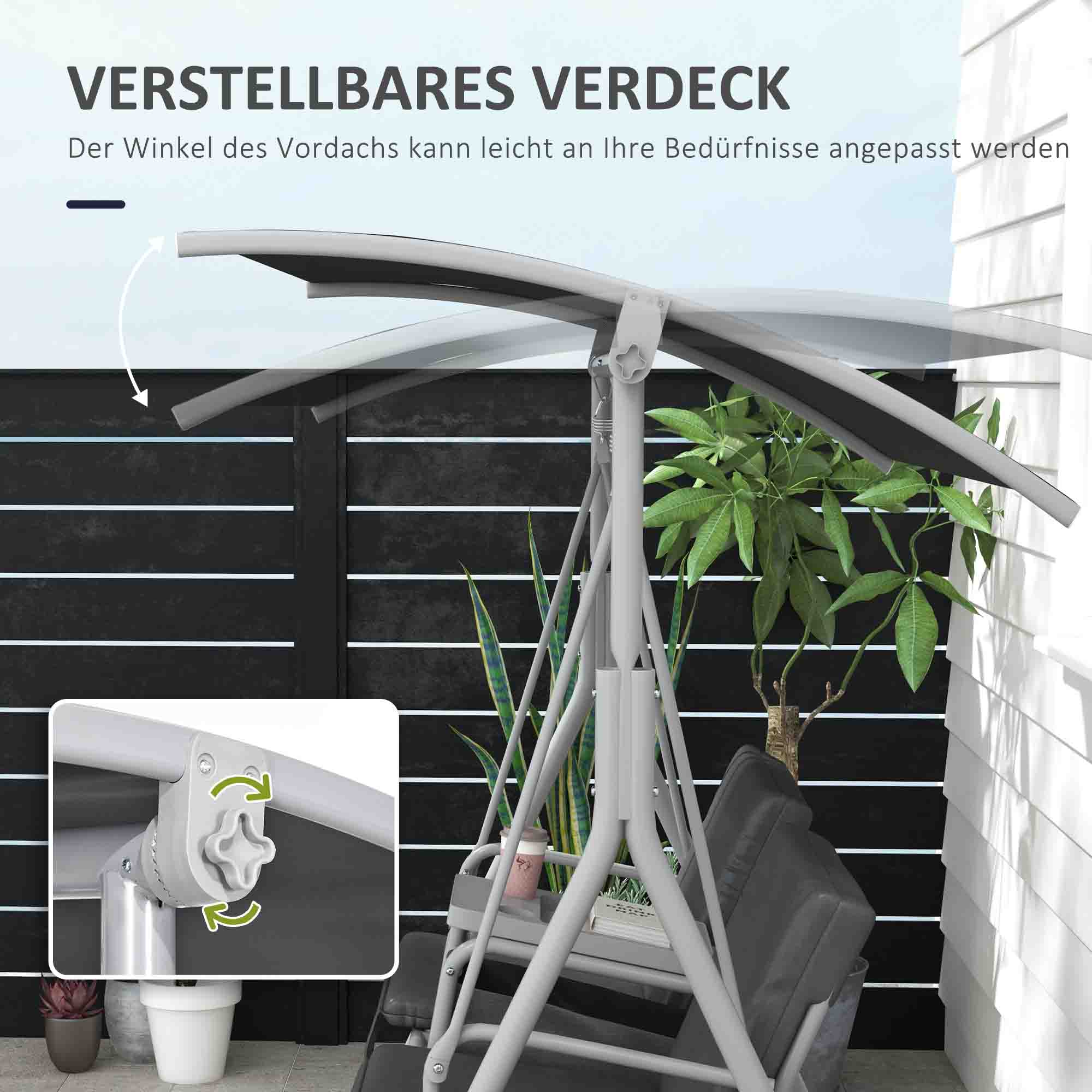 Outsunny Hollywoodschommel, 2-zits, met Dak en Tafel, Metalen Frame, Tot 180 kg, 175x110x165 cm, Zwart