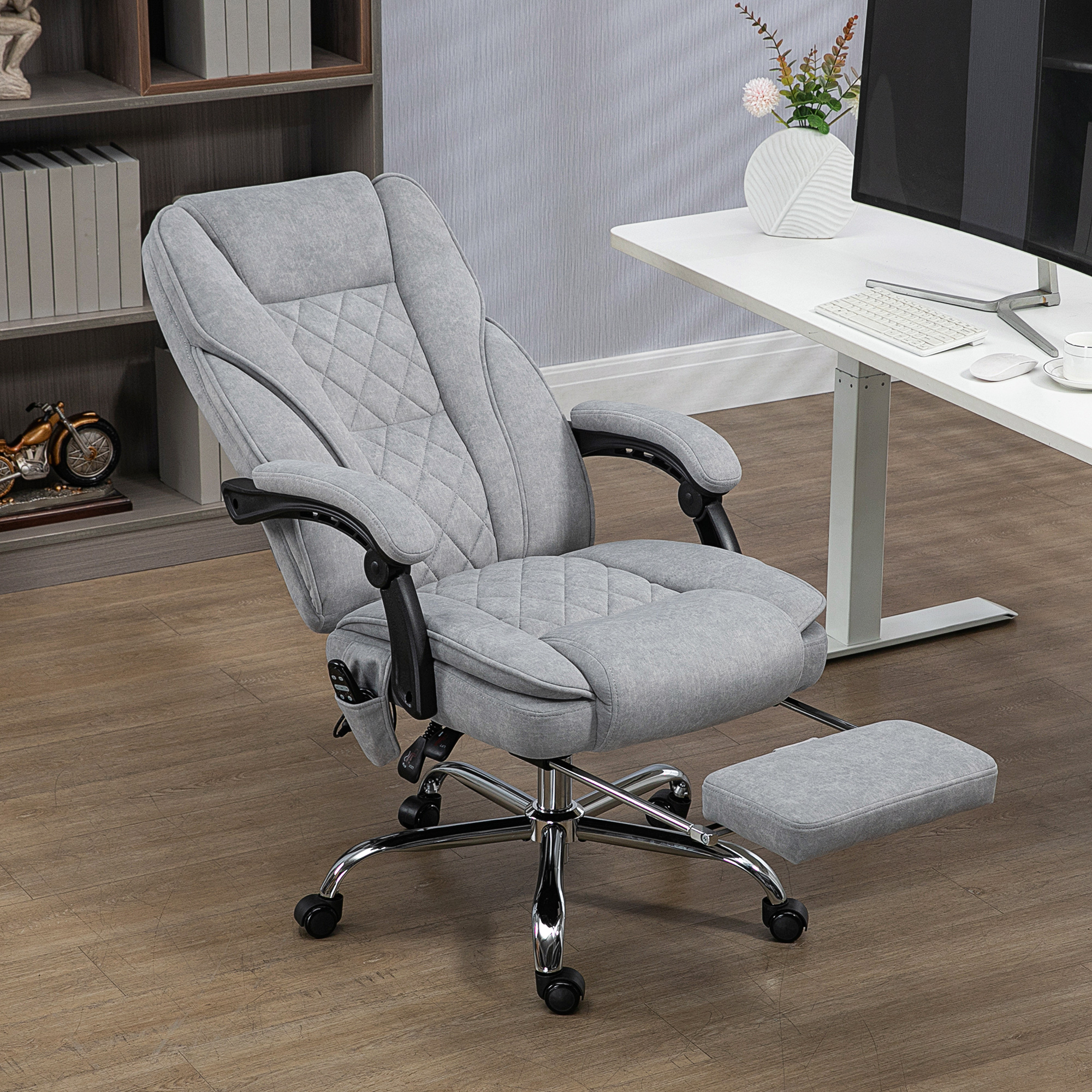 Vinsetto Ergonomische Bureaustoel met Massagefunctie, Voetsteun, Draaibaar, Verrijdbaar, Grijs