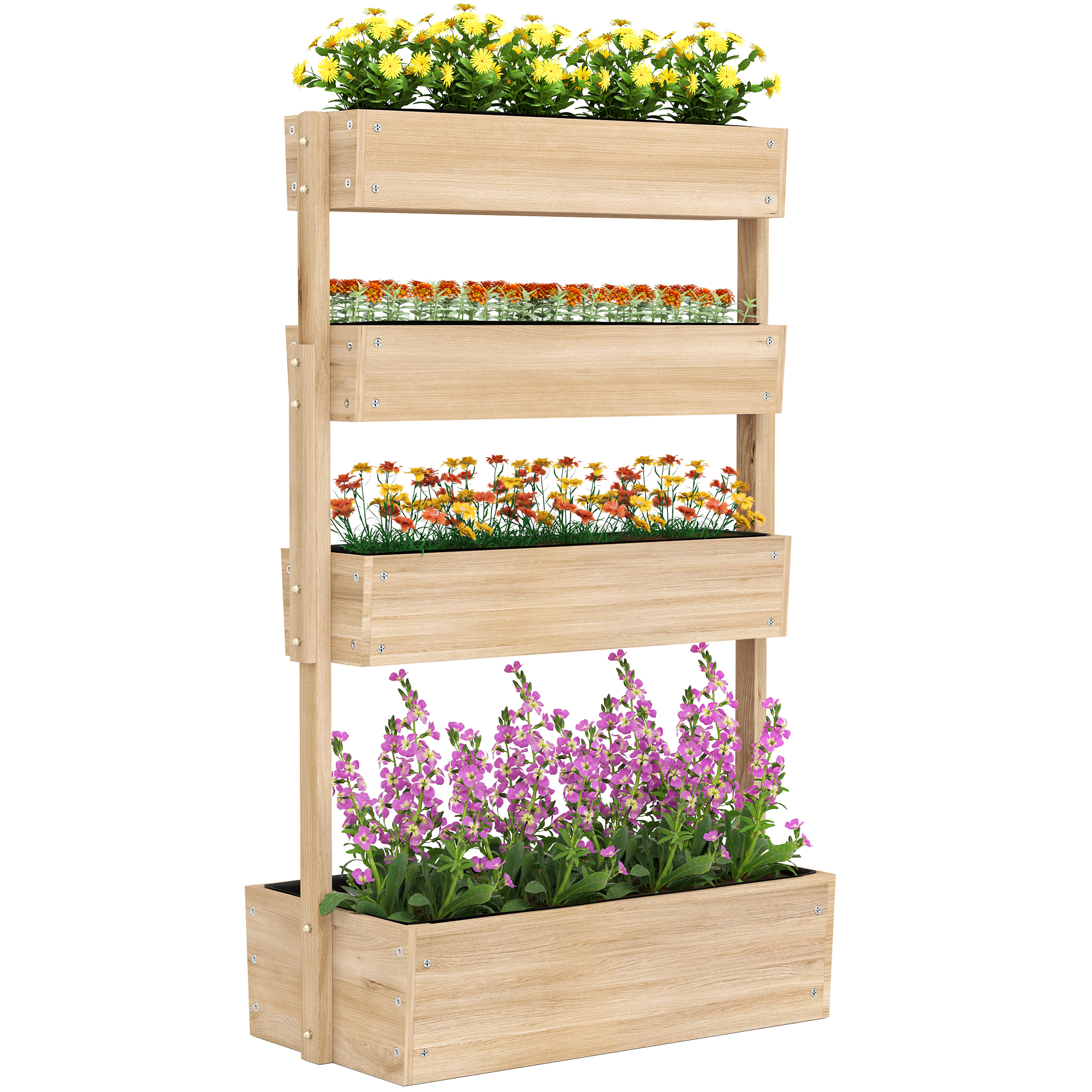 Outsunny Houten Verhoogd Bed, 4-laags Plantenbed met Drainagegaten, 88,5 x 45 x 140 cm Natuurhout