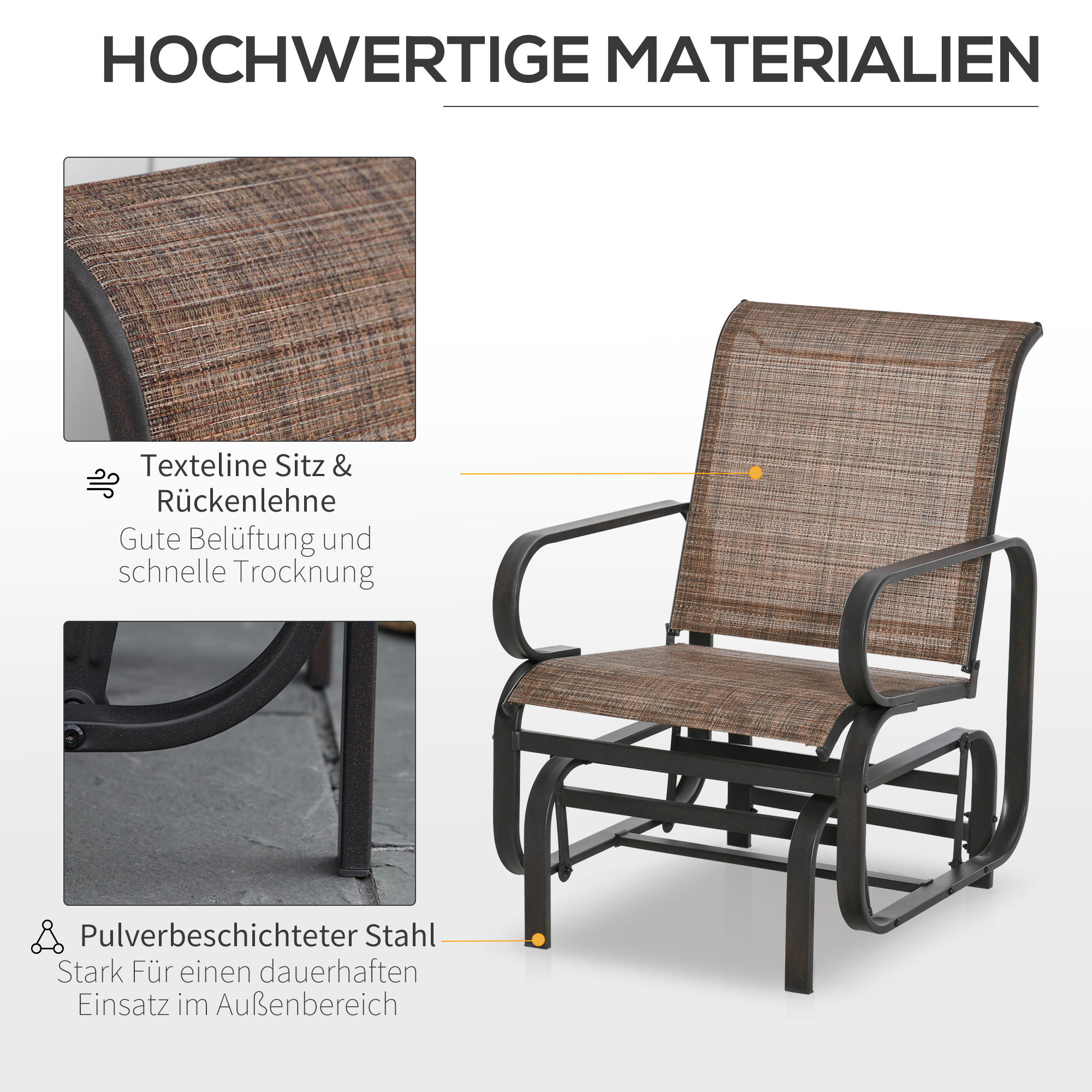 Outsunny Schommelstoel Staal Textline Bruin 62 x 75 x 91,5 cm