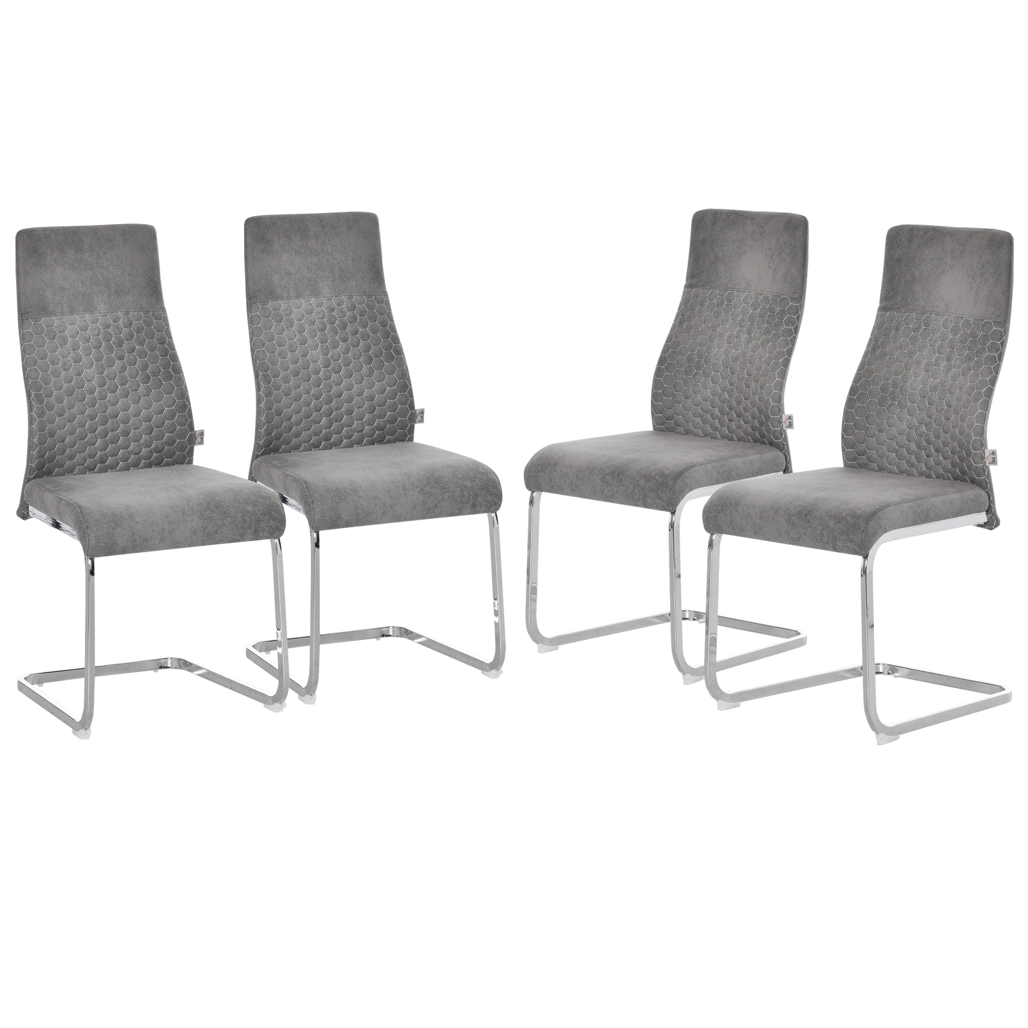 HOMCOM Set van 4 sledestoelen, 4-delige keukenstoelen, microvezel, 45 x 61 x 98 cm, grijs