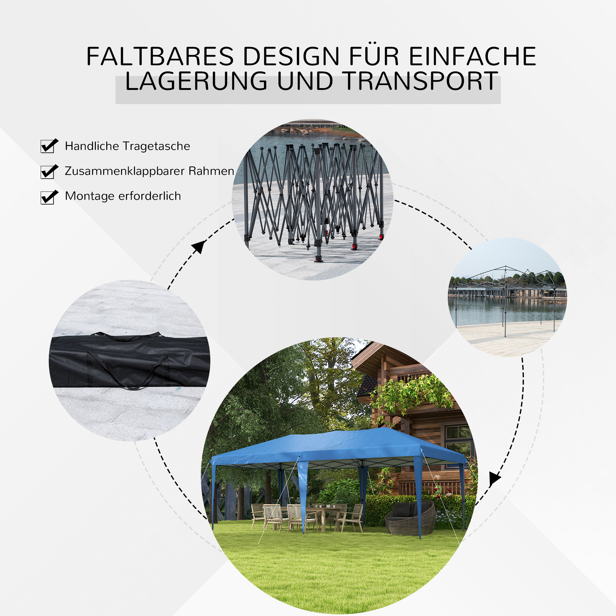 Outsunny Faltpaviljoen Tuinpaviljoen Partytent, inklapbaar, weerbestendig, 5,9 m x 2,95 m x 2 m, Blauw
