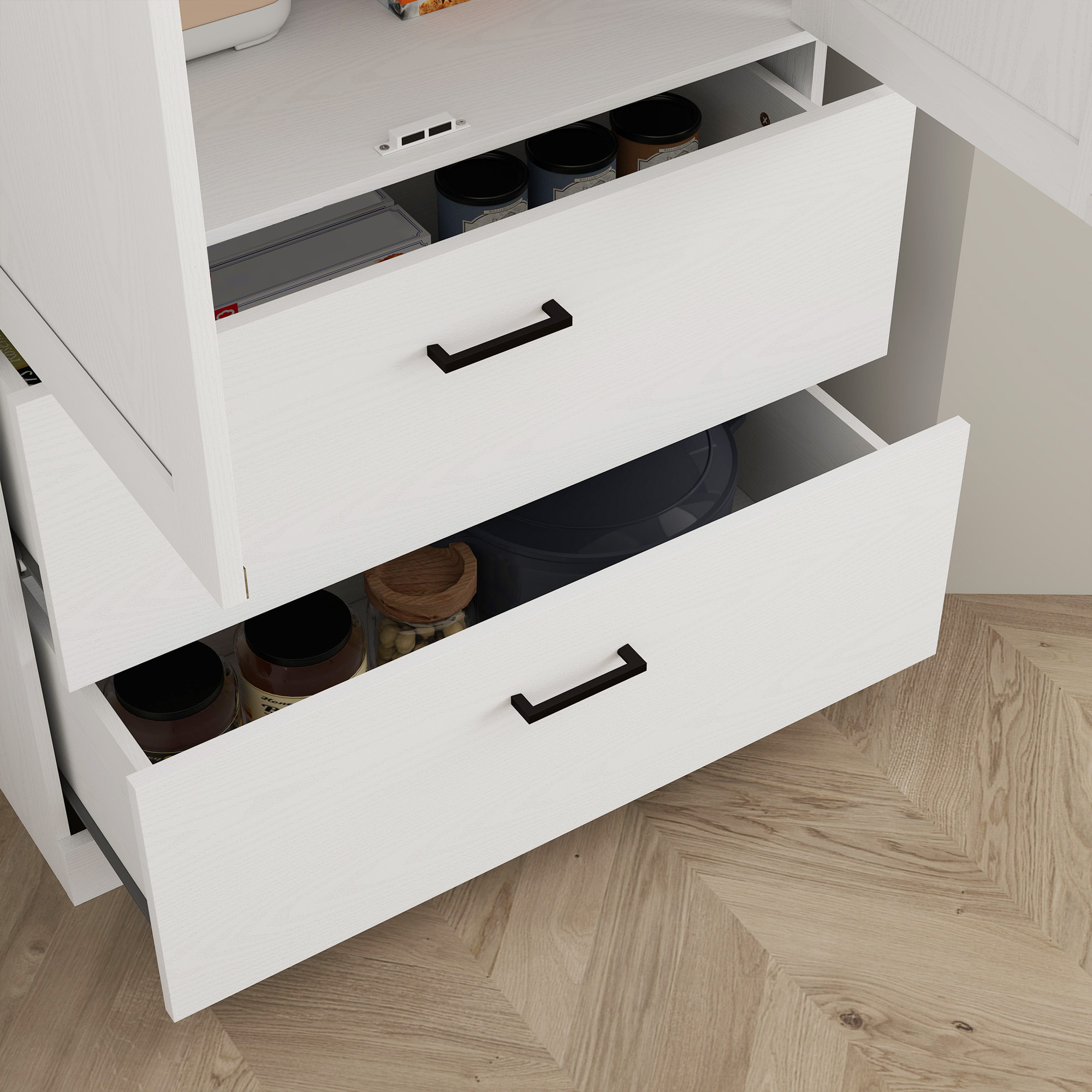 HOMCOM Vrijstaande Keukenkast met Verstelbare Schappen en Twee Brede Laden voor Woonkamer, Keuken, Wit