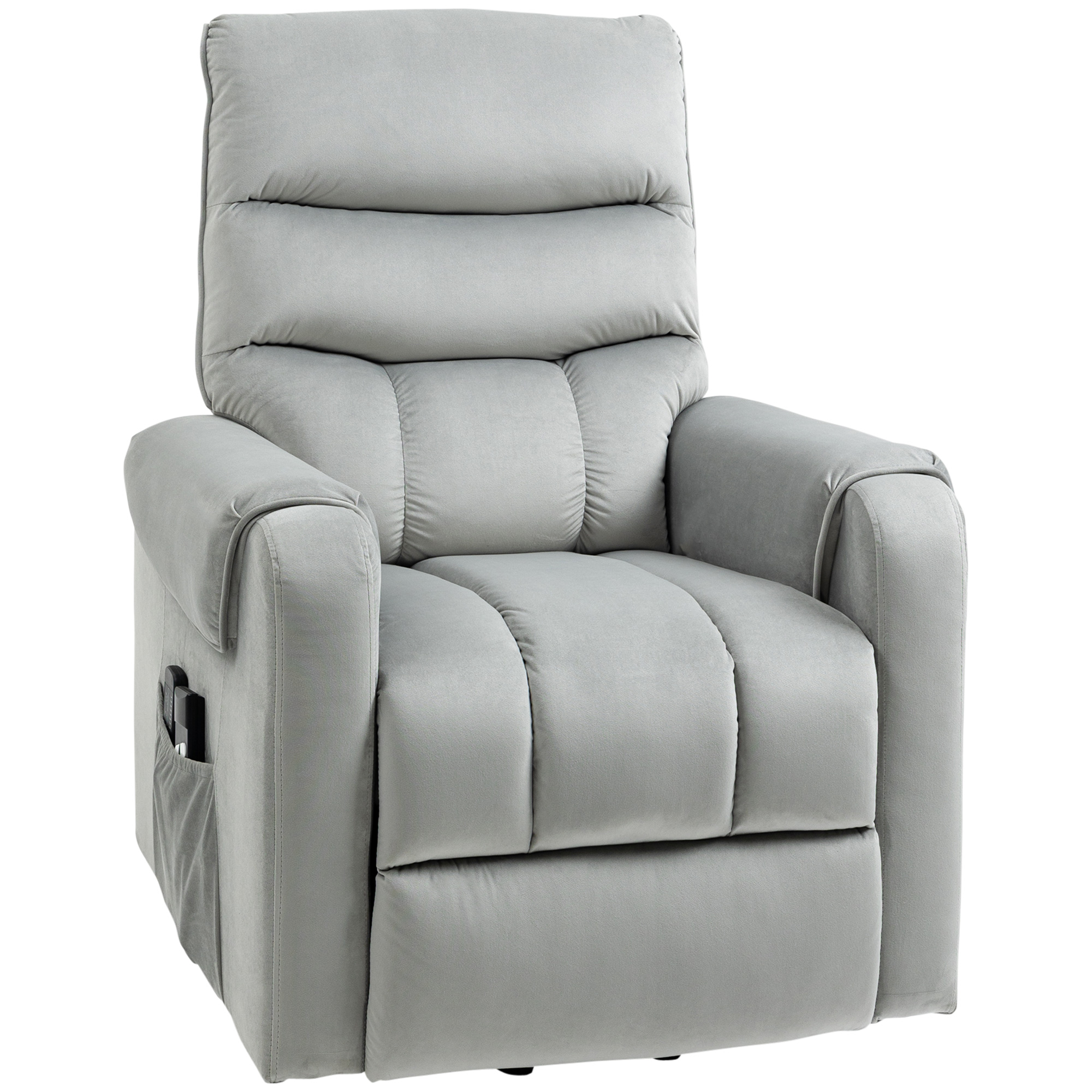 HOMCOM stahulp relaxstoel elektrische tv-stoel met massagefunctie elektrische ligfunctie fluweelzacht polyester metaalschuim lichtgrijs 79 x 97 x 103 cm