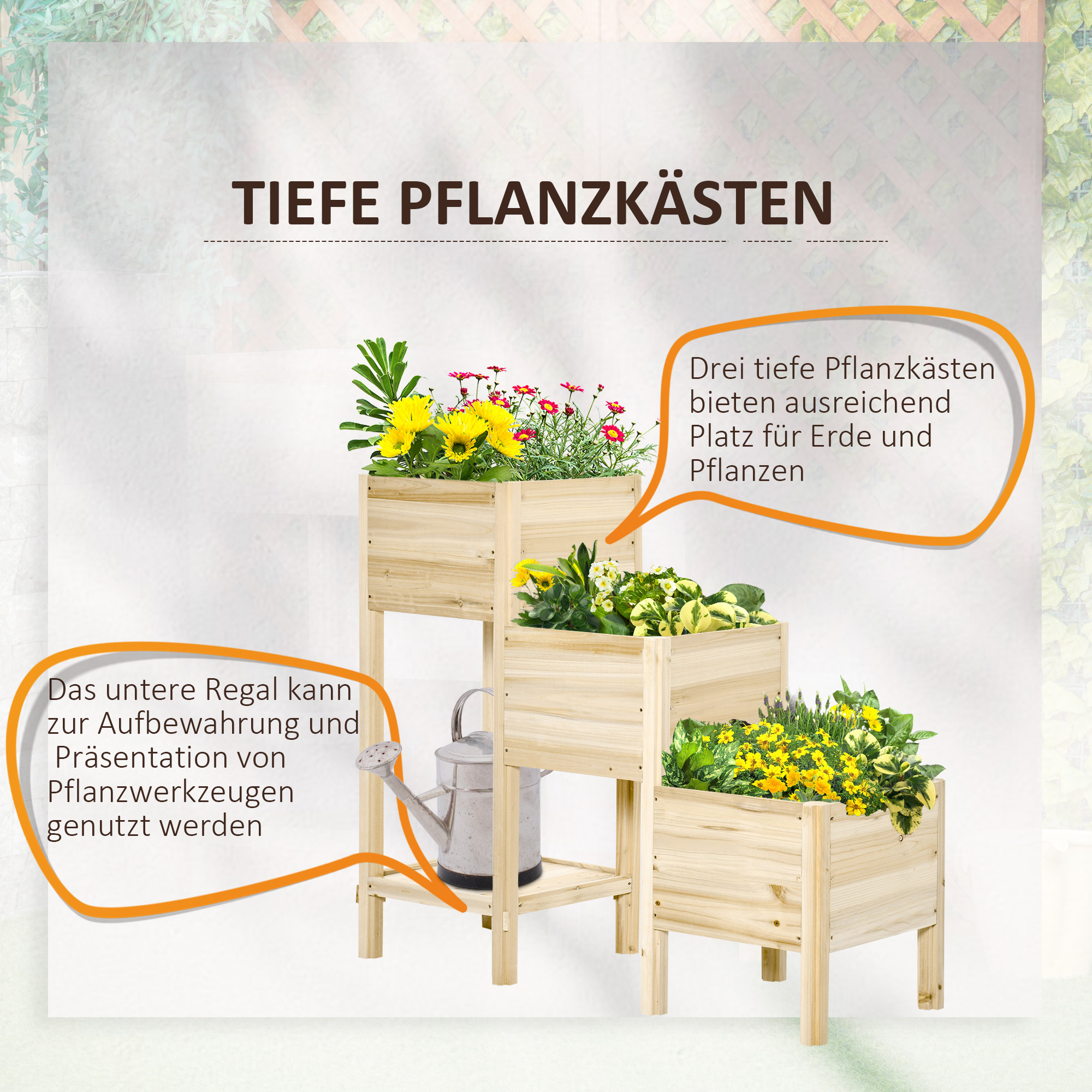 Outsunny verhoogd bed 3 niveaus 125 cm x 45 cm x 108 cm