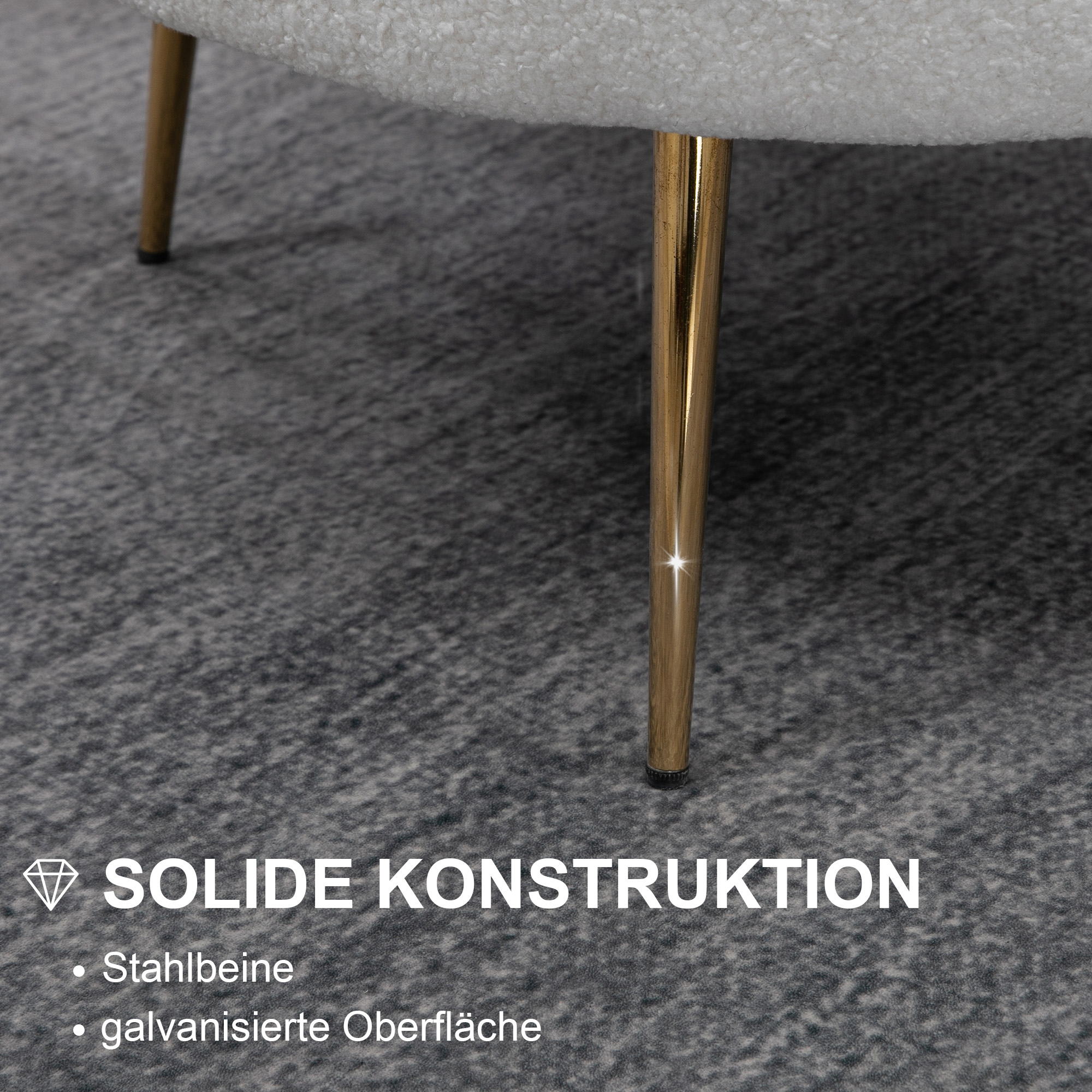 HOMCOM Fauteuil in Schelpvorm, Relaxstoel, Ontspanningsstoel, Metalen Poten in Goudlook, 79D x 77B x 77H cm, Wit