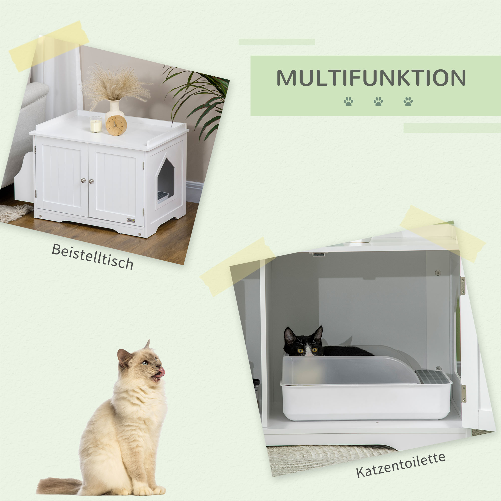 PawHut kattenkast voor kattenbak kattenbak kattenhuis kattengrot wit