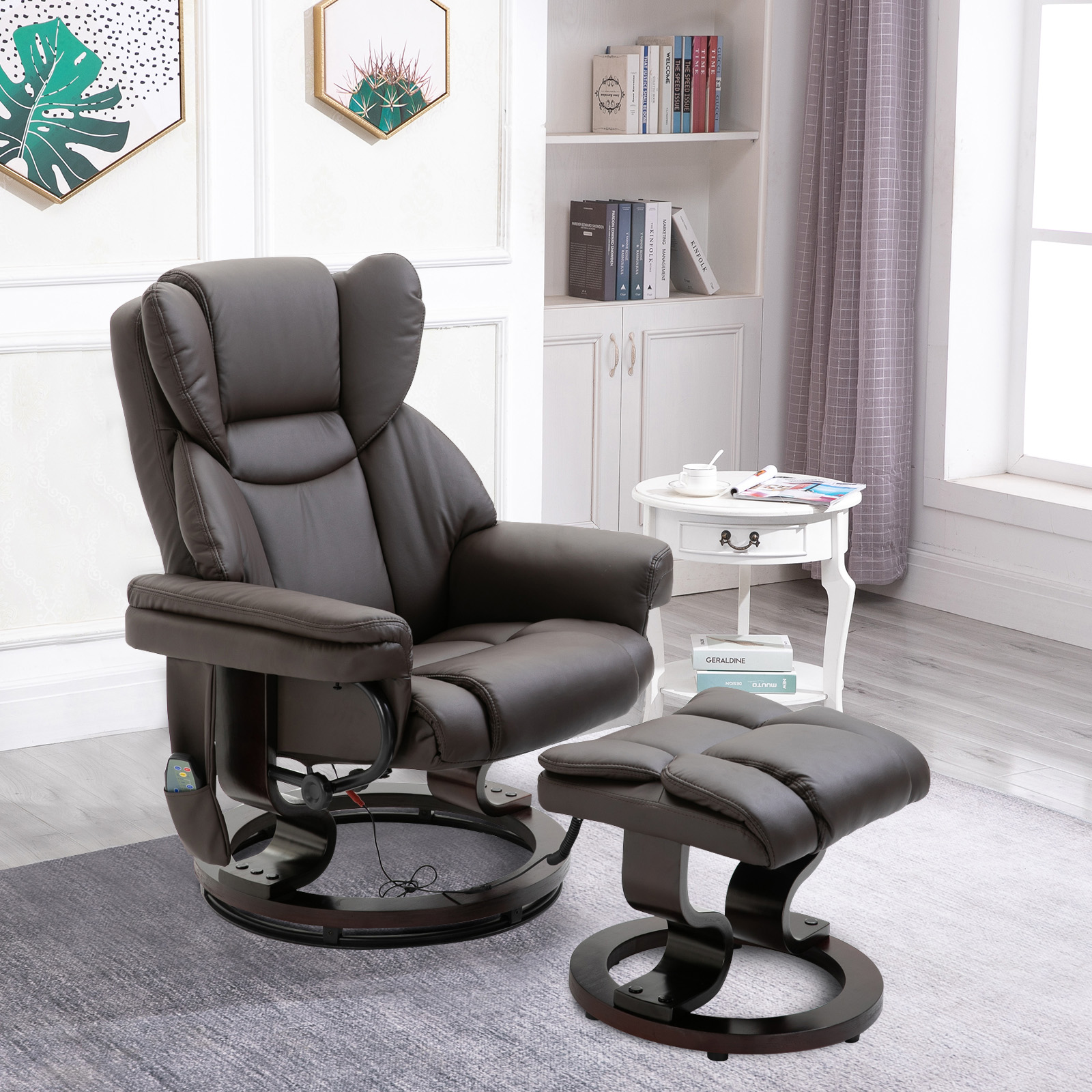 HOMCOM massagestoel met voetenbank relaxstoel kantelbaar tot 145° kunstleer bruin 79 x 82 x 101 cm