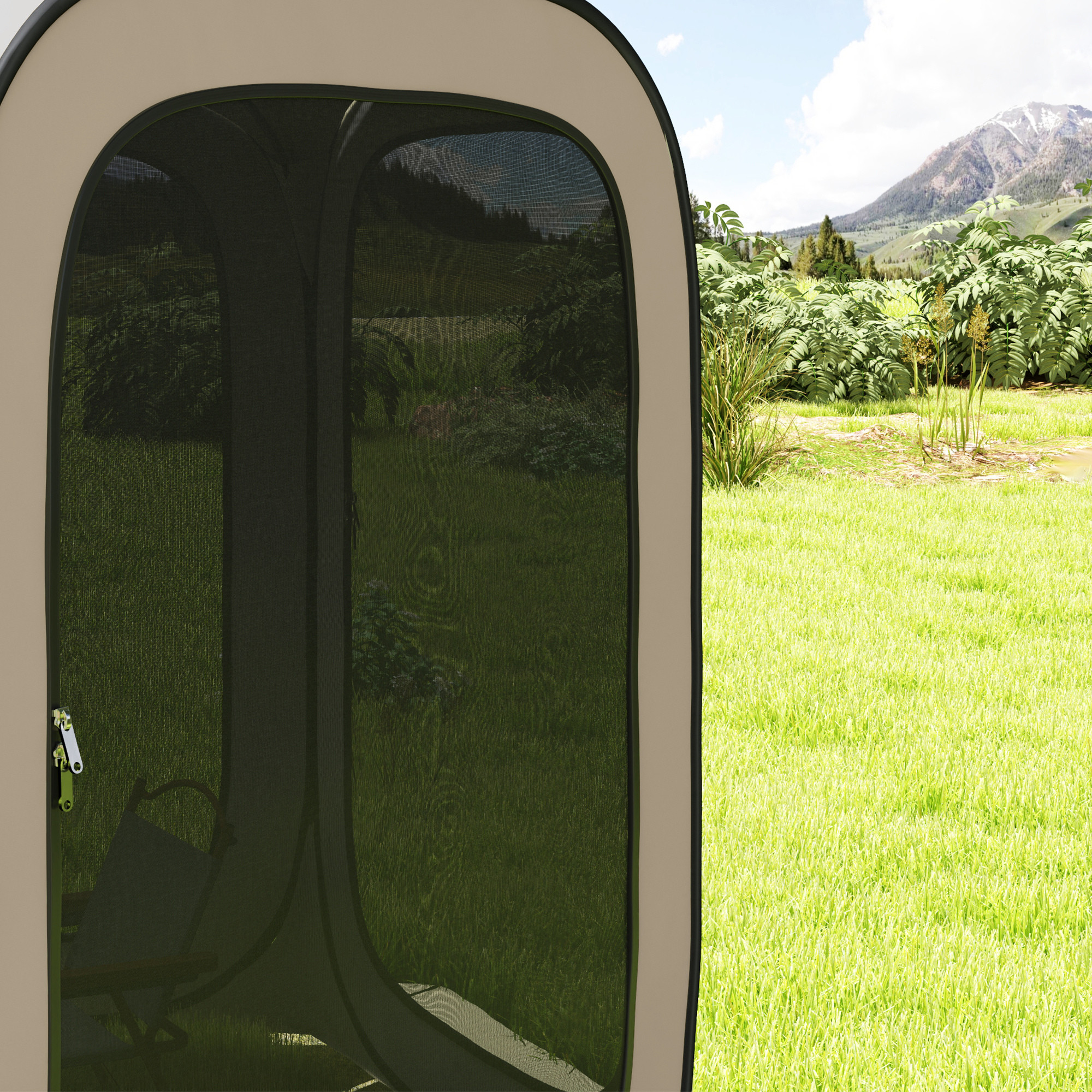 Outsunny Pop-up Campingtent, Draagbaar, UPF50+ Bescherming, Mesh-Zijden, Staaldraad, Khaki