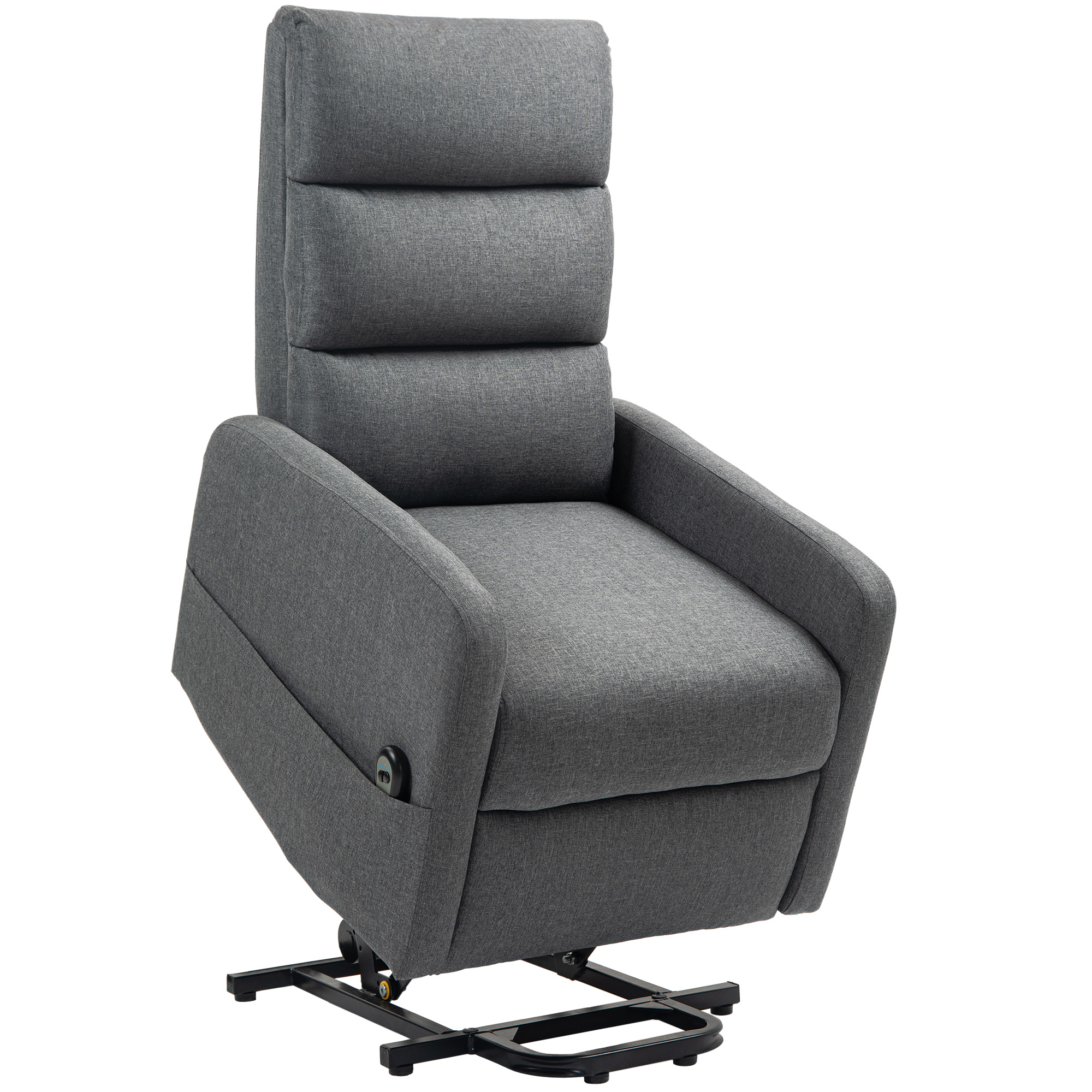 HOMCOM Elektrische Relaxstoel met Opstaanhulp, Afstandsbediening, Zacht Schuim, Zijvak, Bekleding in Linnenlook, Grijs