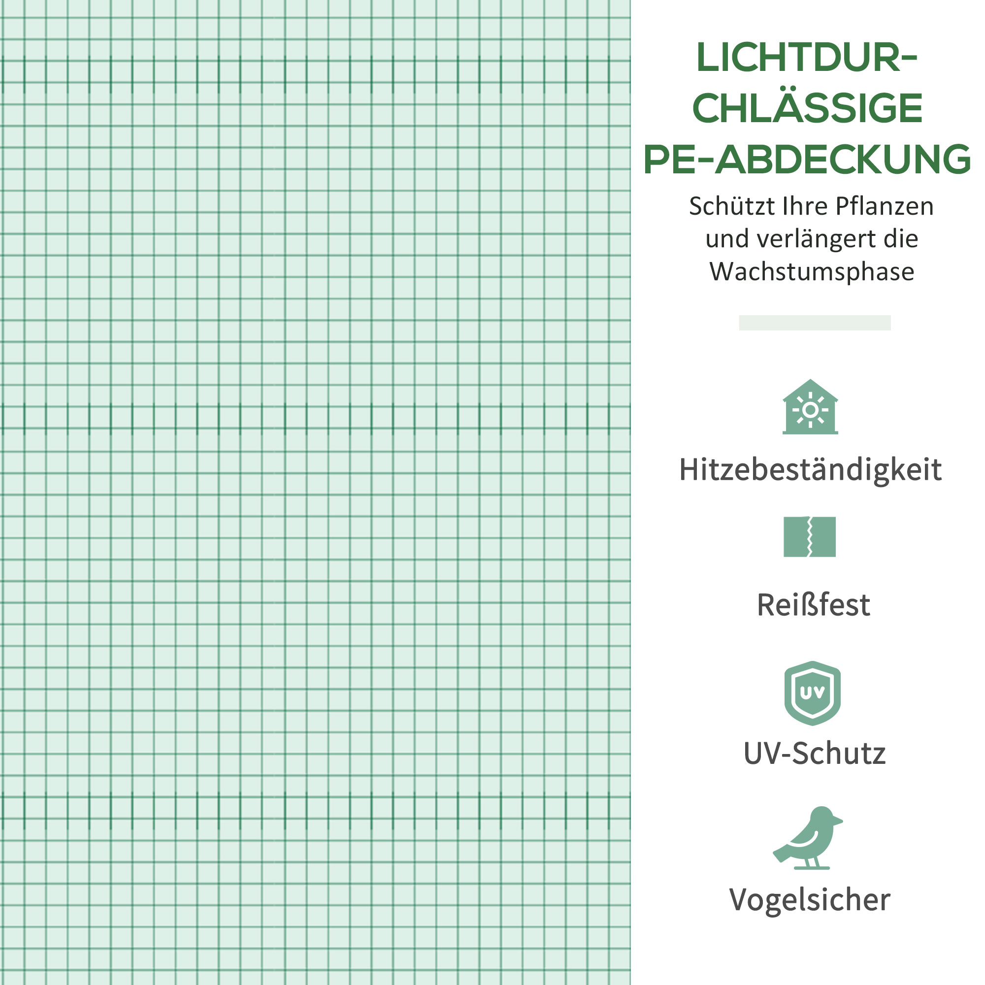 Outsunny foliekas, tomatenkas met gaasvenster, kas met roldeuren, kwekerij met UV-bescherming, groen, 300 x 150 x 197 cm