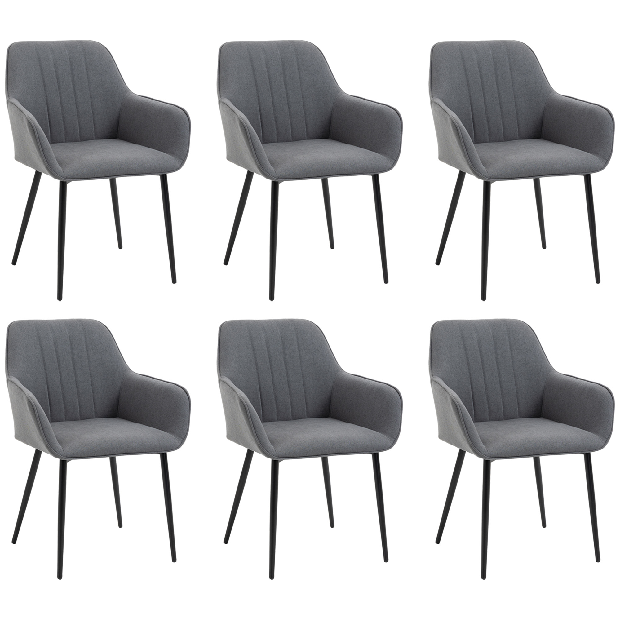 HOMCOM 6-Delige Set Eetkamerstoelen in Scandinavische Stijl met Linnen Bekleding - Donkergrijs