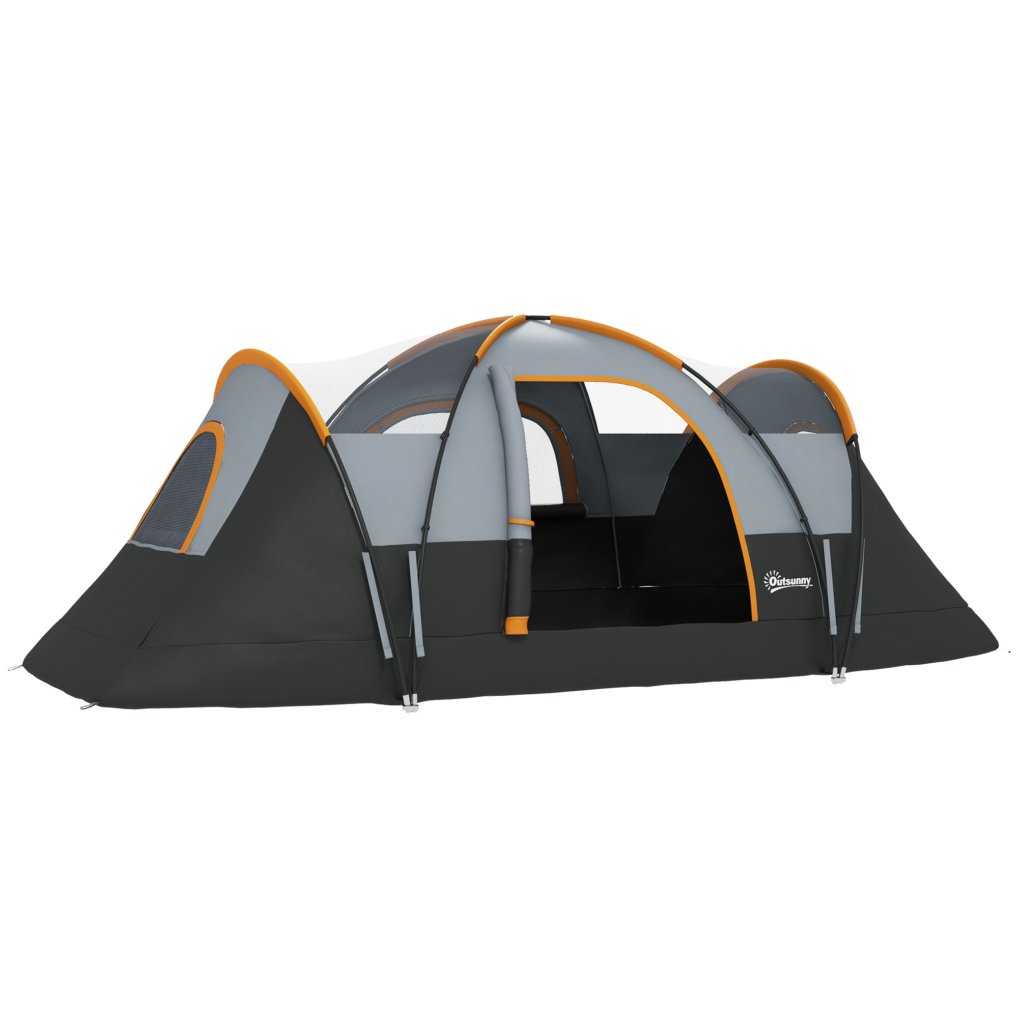 Outsunny Kampeertent voor 5-6 Personen, Familietent, Draagtas, 4,55x2,2x1,8m, Lichtgrijs/Zwart