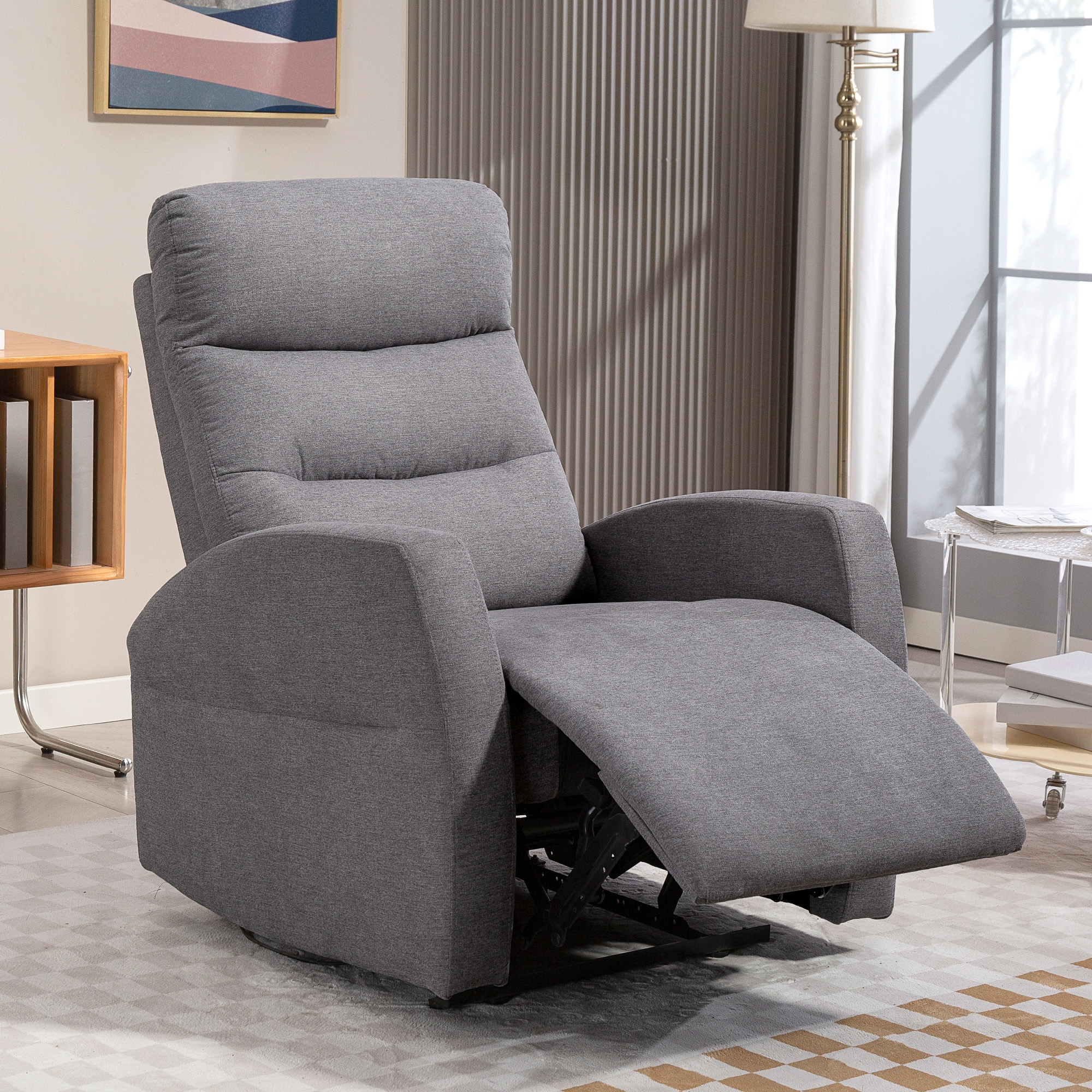 HOMCOM Verstelbare Relaxfauteuil met Voetsteun, Moderne Gepolsterde Stoel, Donkergrijs