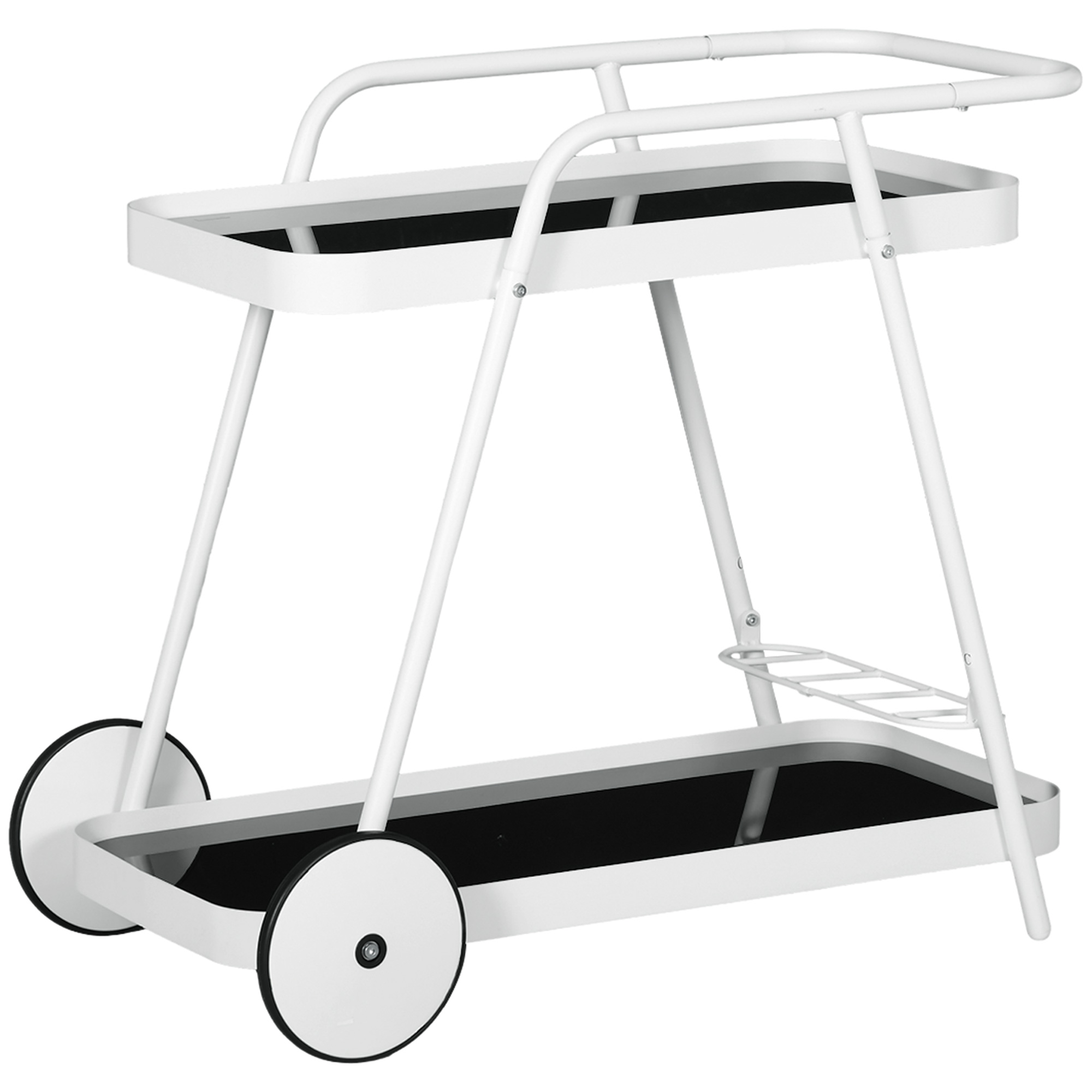 Outsunny Buitenserveerwagen, 2-laags, wijnrek, stalen frame, 86,5 x 51 x 78 cm, Zwart/Wit