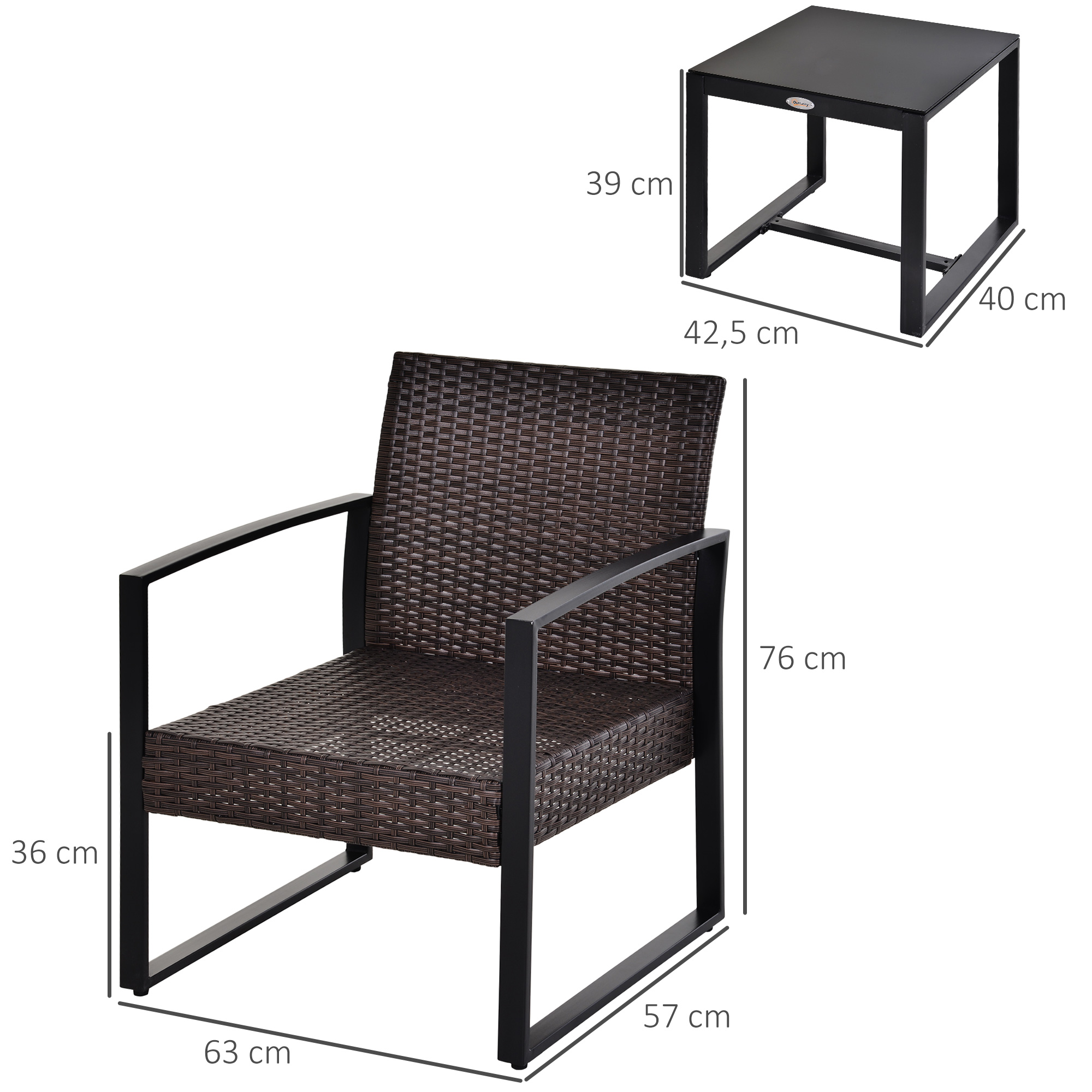 Poly-rotan zitgroep 3-delig Garnituur 63 cm x 57 cm x 76 cm