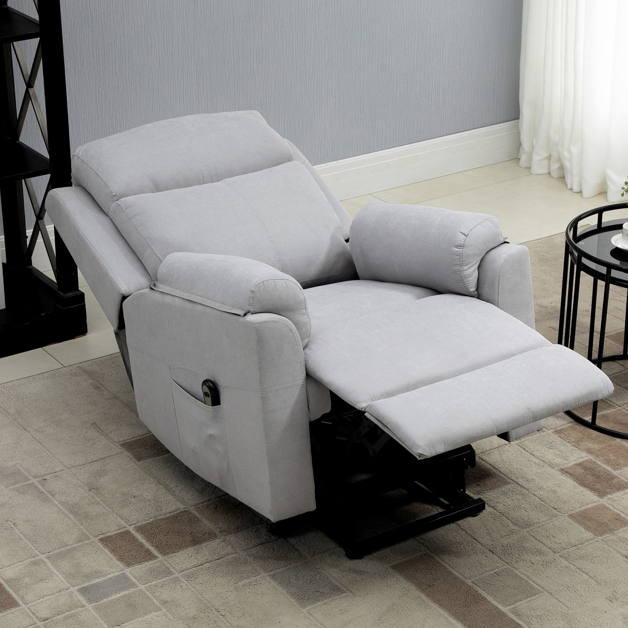HOMCOM elektrische sta-stoel fauteuil met opstahulp voor senioren relaxfauteuil TV-fauteuil met slaapfunctie en opstahulp TV-fauteuil ligfunctie linnen touch grijs 83 x 89 x 102 cm