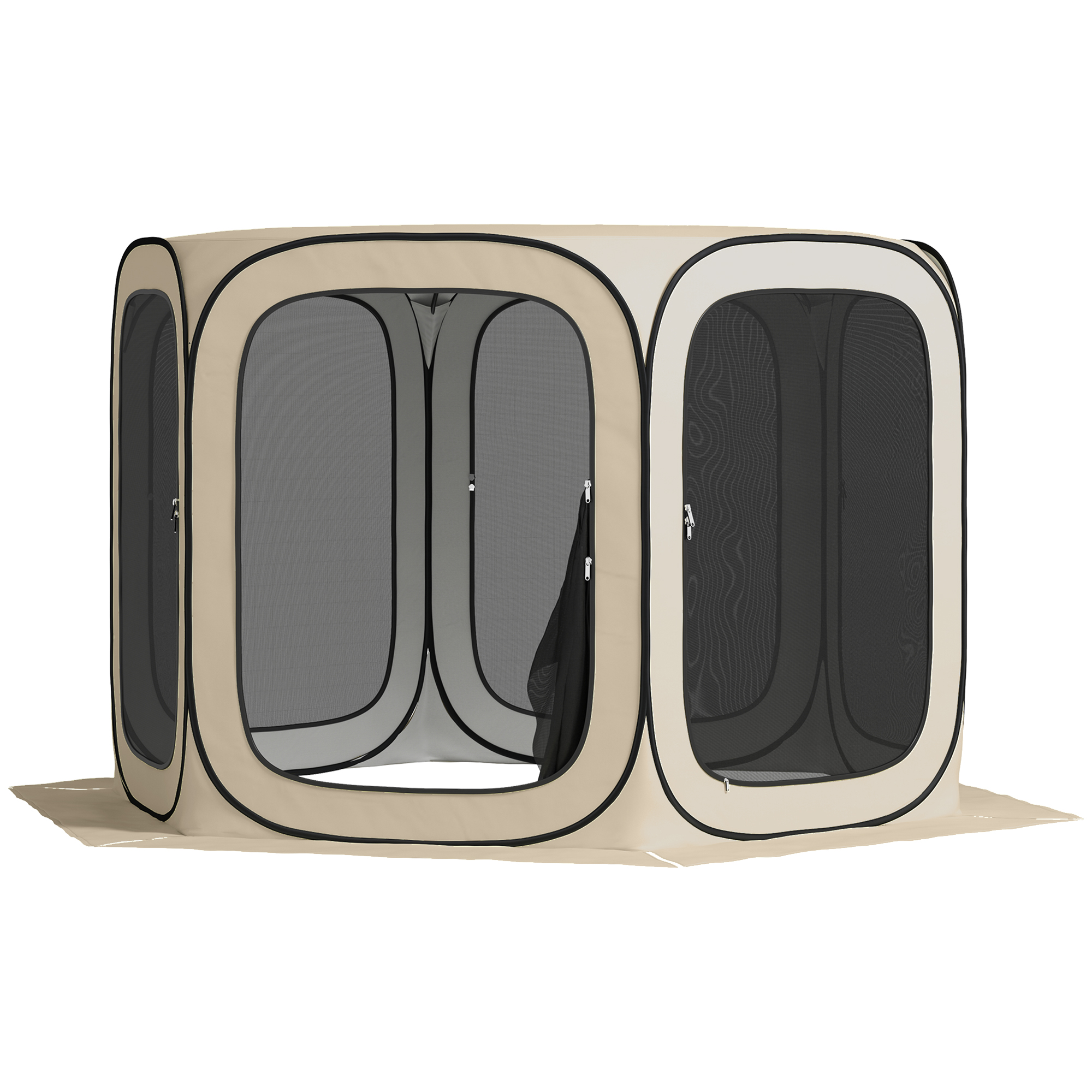 Outsunny Pop-up Campingtent, Draagbaar, UPF50+ Bescherming, Mesh-Zijden, Staaldraad, Khaki