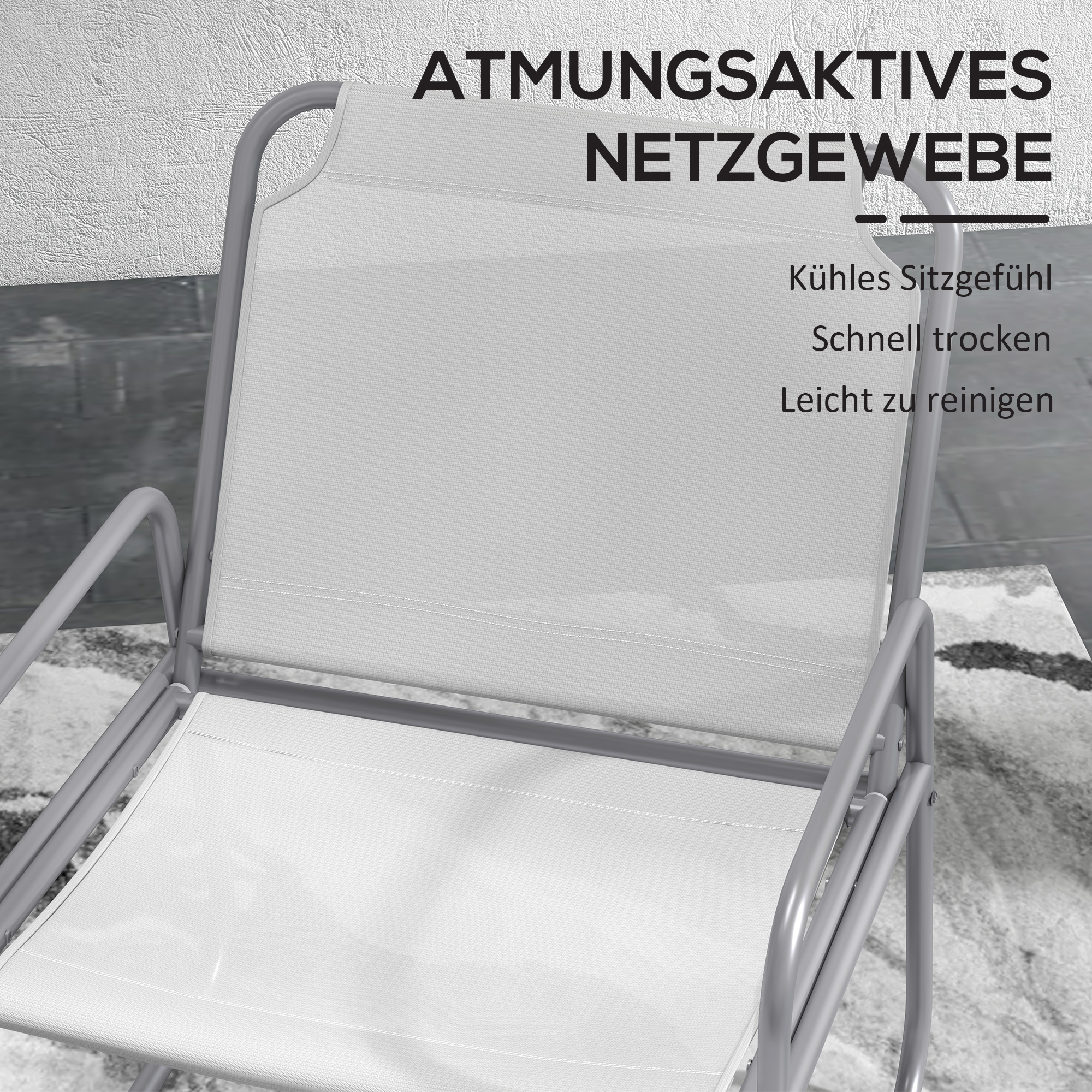 Outsunny 3-delige tuinmeubelset, 2 stoelen met ademende stoffen bekleding, 1 ronde tafel Ø60 cm, Lichtgrijs