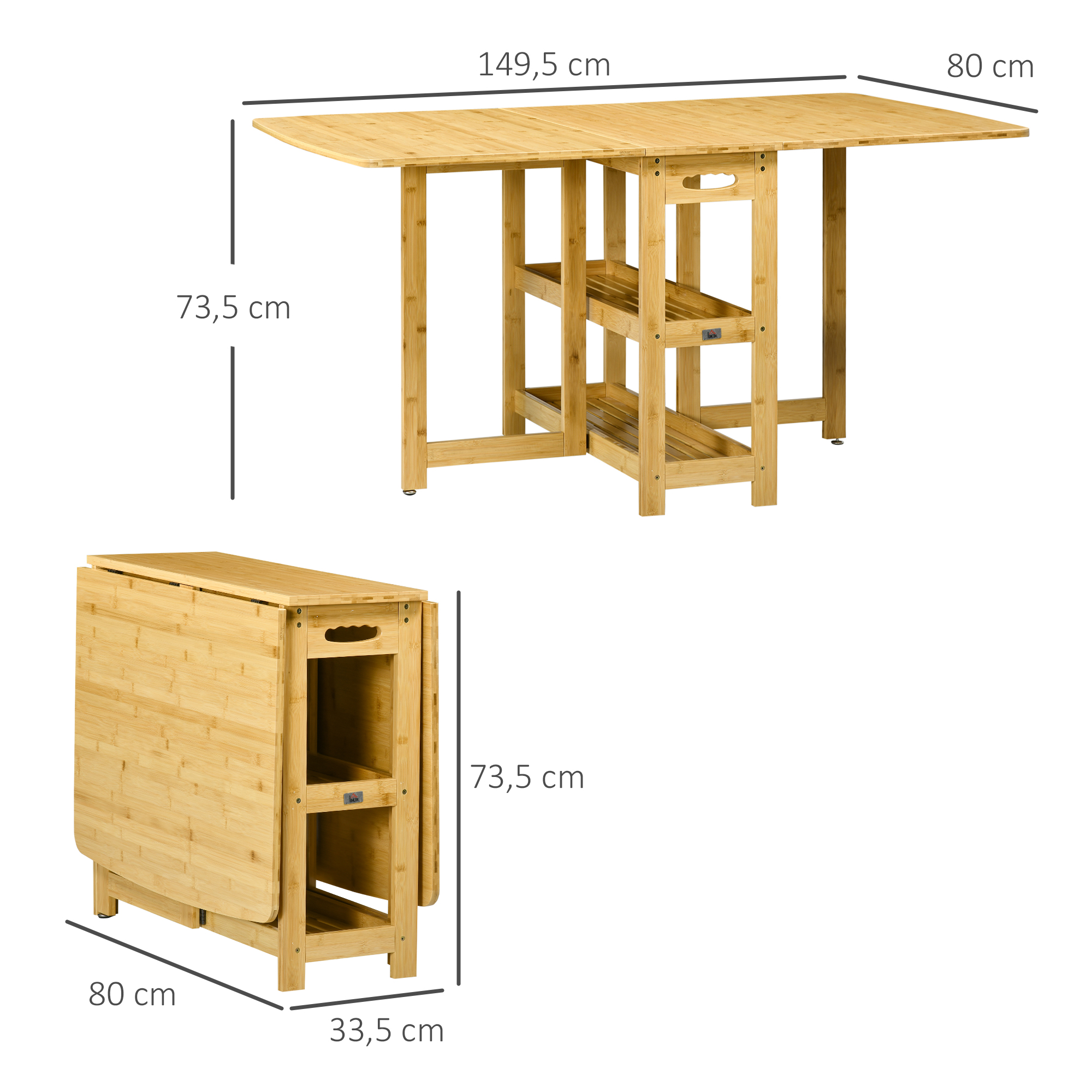HOMCOM eettafel klaptafel met opbergvakken eetkamertafel keukentafel naturel hout