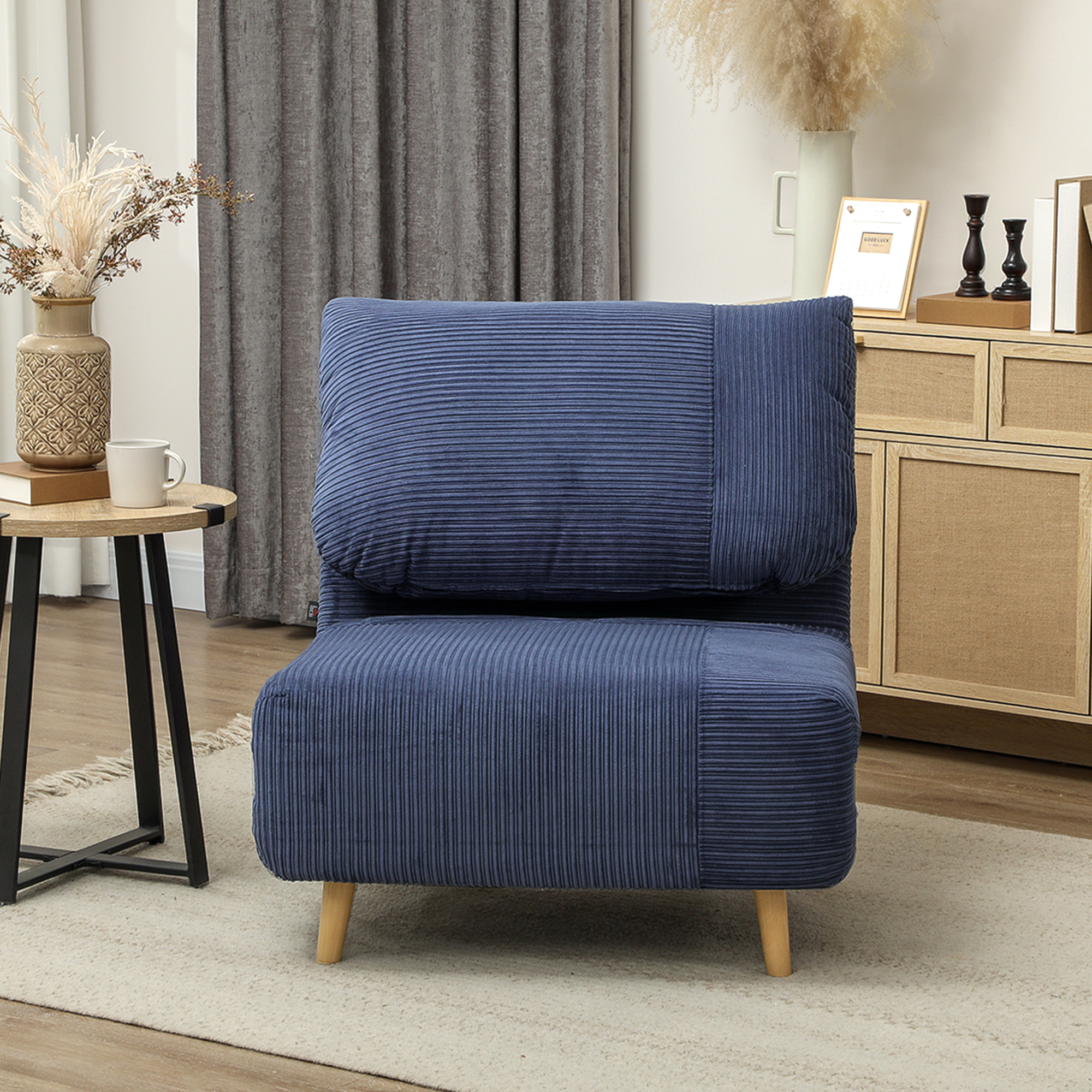 HOMCOM 2-in-1 Slaapstoel en Gastenbed met Verstelbare Hoofdsteun in Corduroy Look, 82 cm x 89 cm x 83 cm, Blauw