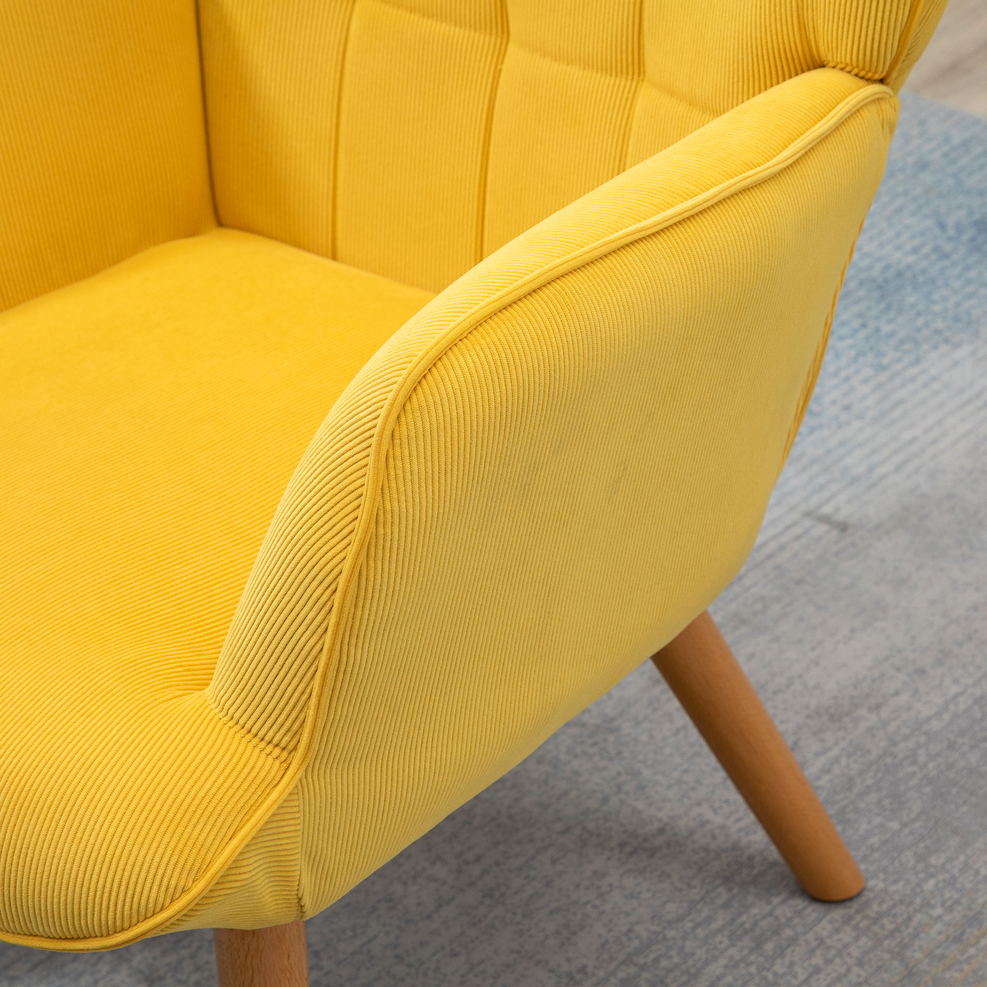 HOMCOM Fauteuil scandi accent met voetenbank, fauteuilset, beukenhout, corduroy-look, geel