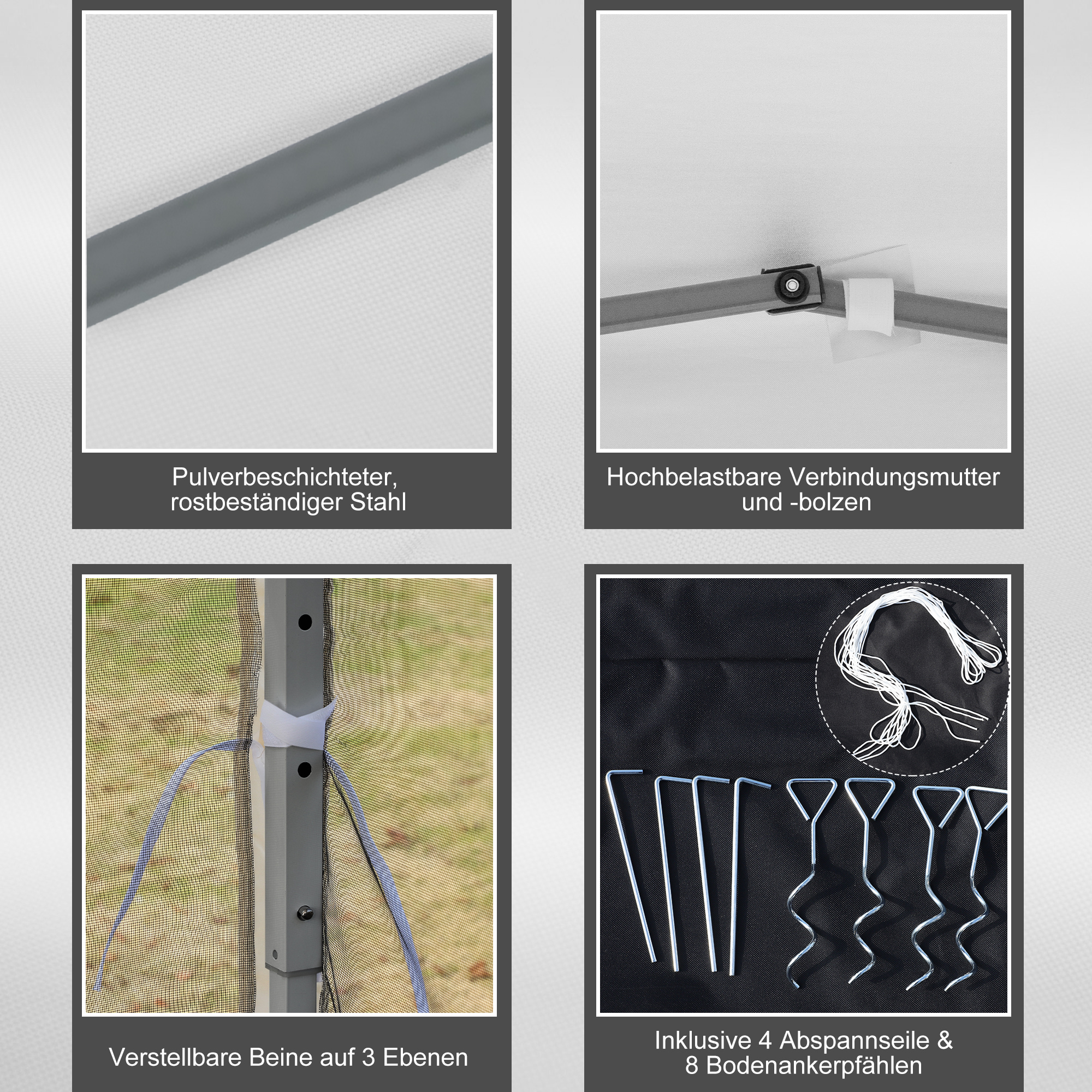 Outsunny Opvouwbare Paviljoen, Feesttent met Zijwanden incl. Draagtas, Tuinpaviljoen, Metaal, Oxford-stof, 3 x 3 m, Crèmewit