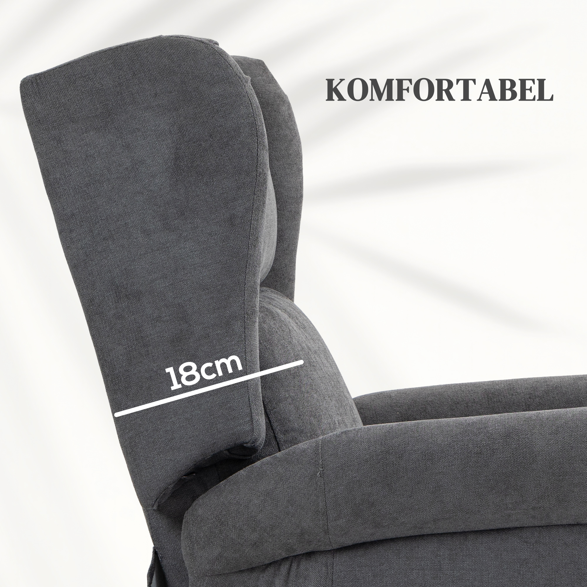 HOMCOM Relaxfauteuil met Opsta-Hulp, Ligfunctie, tot 200kg, 72,5x94x109cm, Donkergrijs