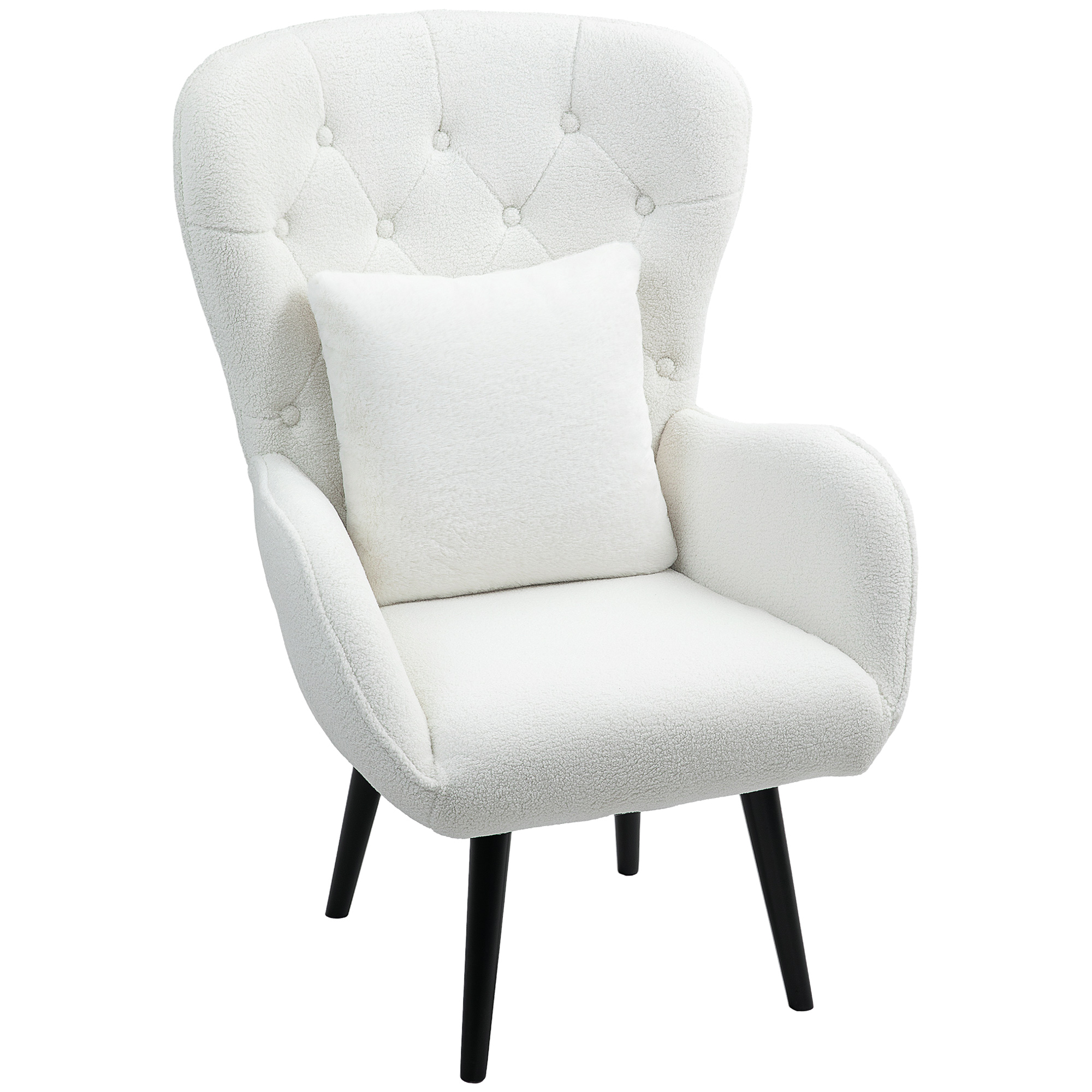 HOMCOM Gestoffeerde Stoel met Ruitstiksel, Bekleding van Teddystof, met Decoratief Kussen, 88 x 75 x 106 cm, Wit