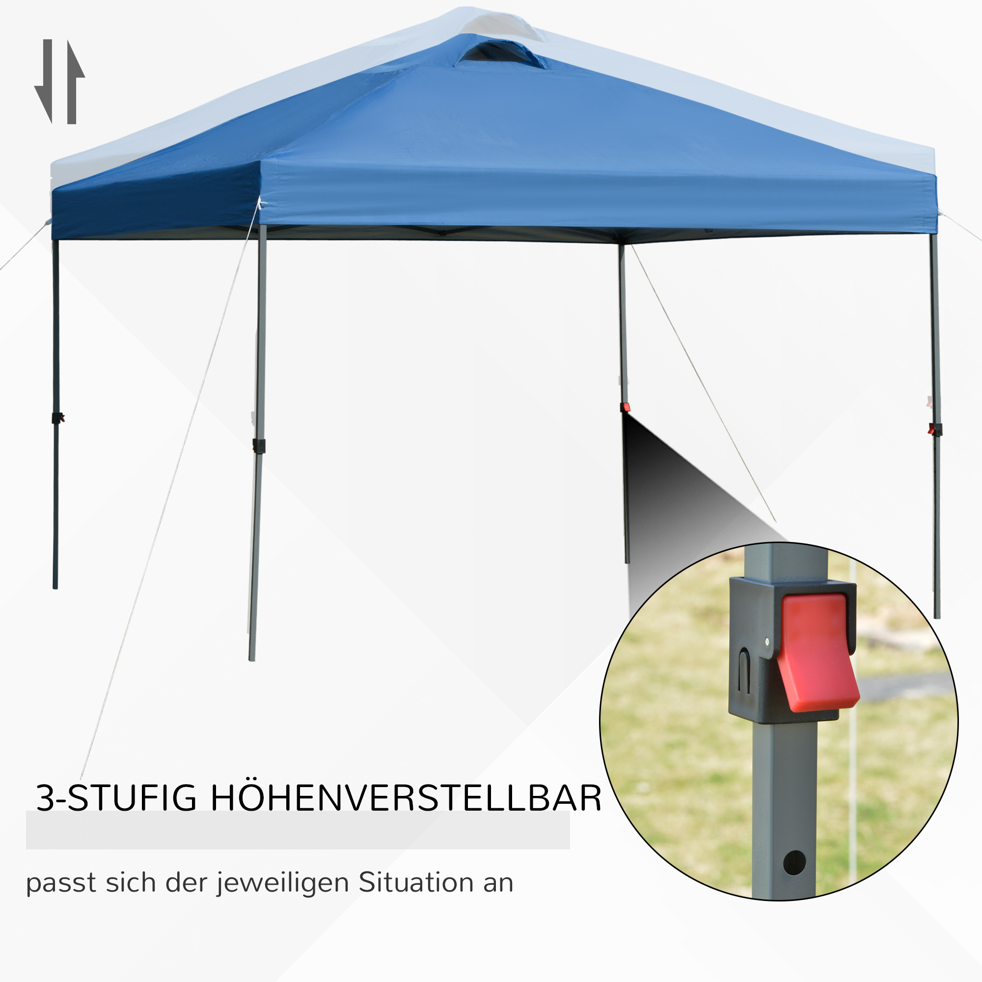 Outsunny Tuin-Paviljoen, Opvouwbare Paviljoen, Feesttent, Tuinpaviljoen Incl. Haringen Spanlijnen, Oxfordstof, 2,95 x 2,95 x 2,64 m, Blauw