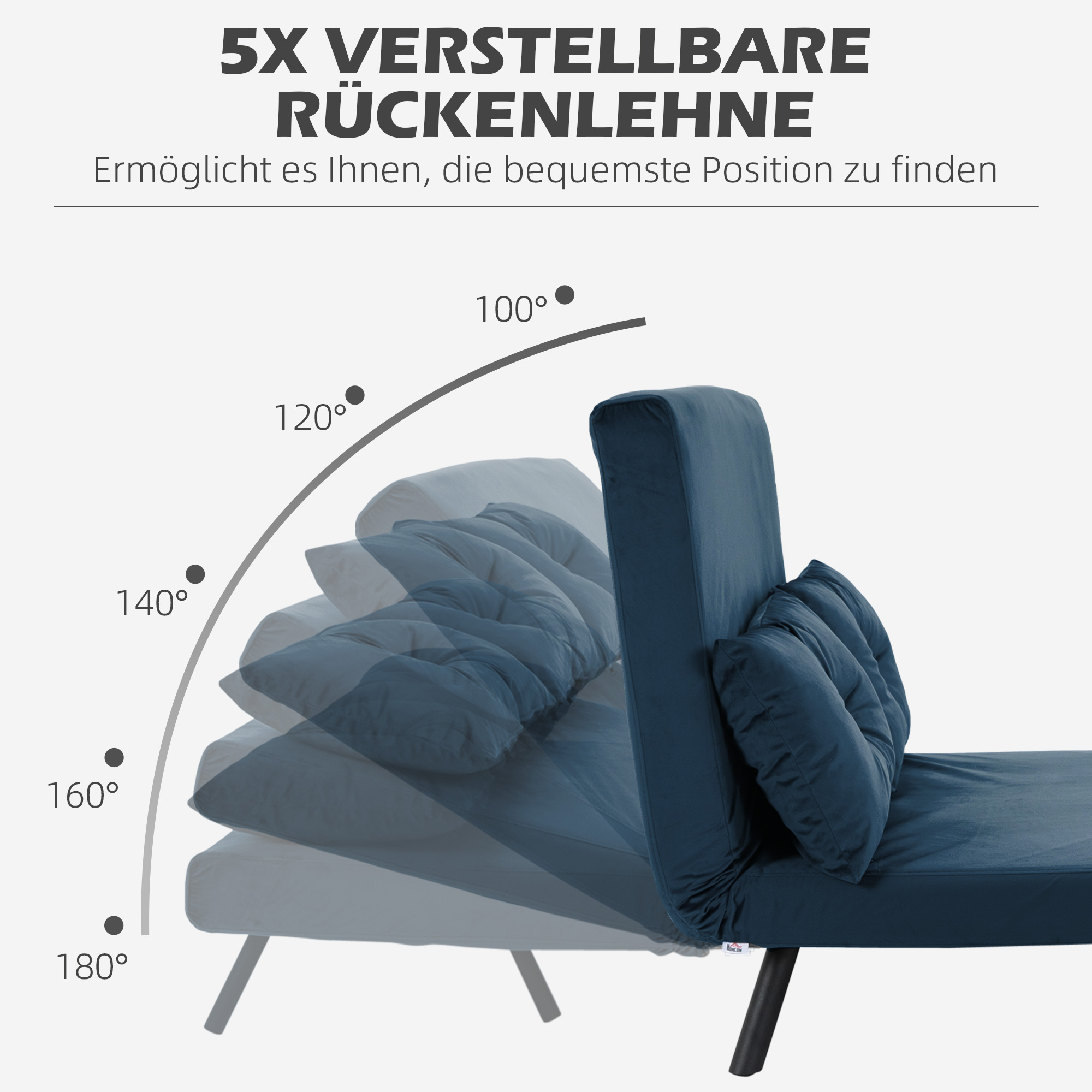 HOMCOM Slaapbank 2-zitsbank Fluweelbank, Slaapfunctie, incl. 2 Kussens, Fluweel Optiek, Natuur + Blauw
