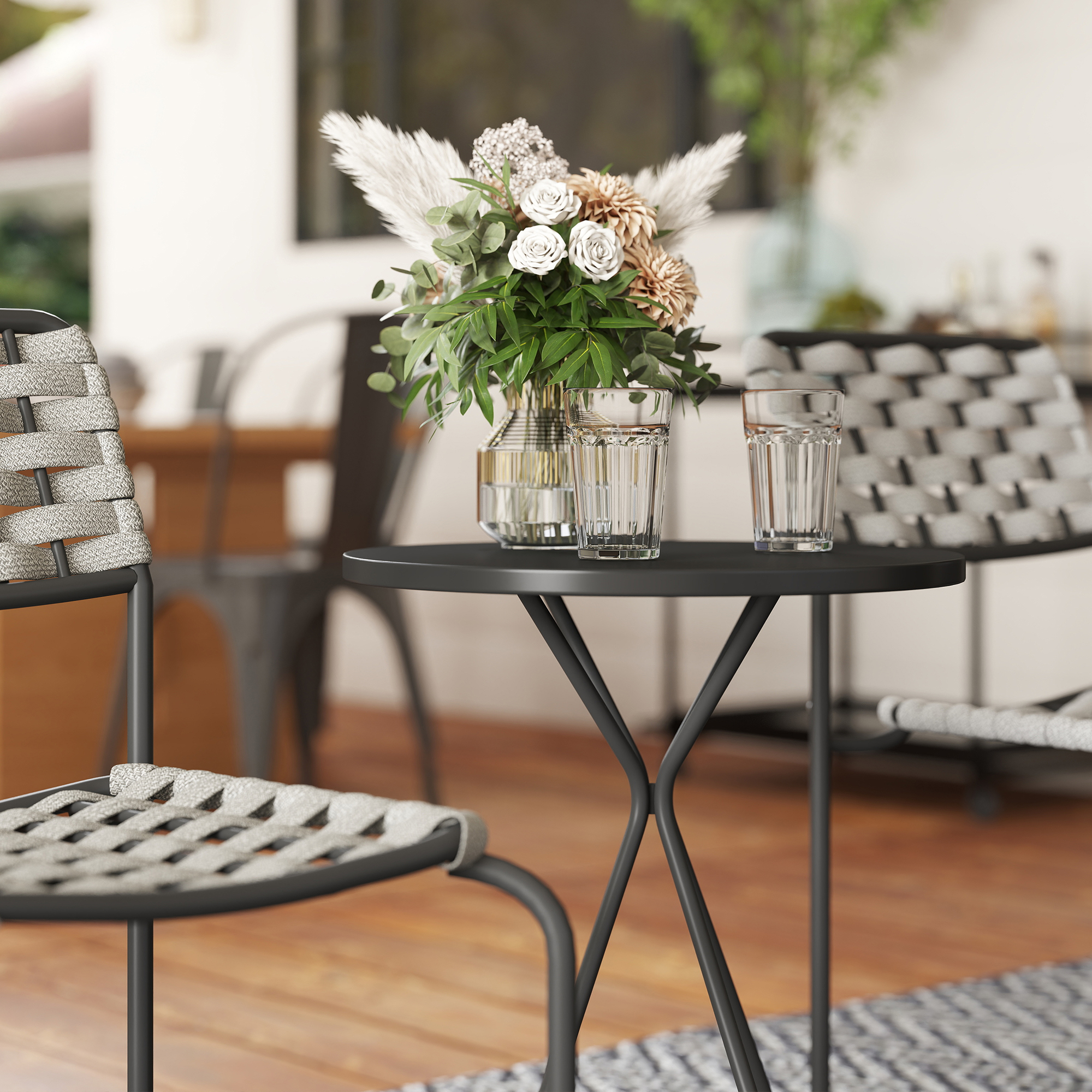Outsunny Polyrattan Tuinmeubelset, Outdoor Lounge Balkonmeubel voor 2, 3-Delig 2 Stoelen, Tafel Grijs