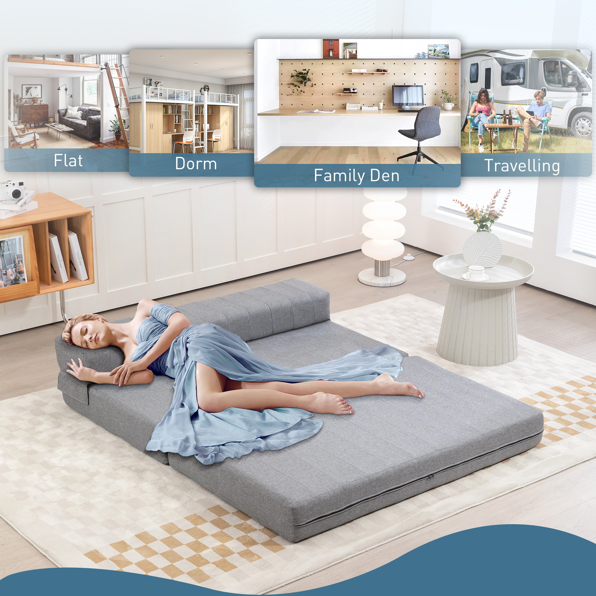 HOMCOM Opvouwbare Gastenbed Stoel, Slaapbank, Opvouwbaar, tot 250 kg, 138x80x50 cm, Grijs