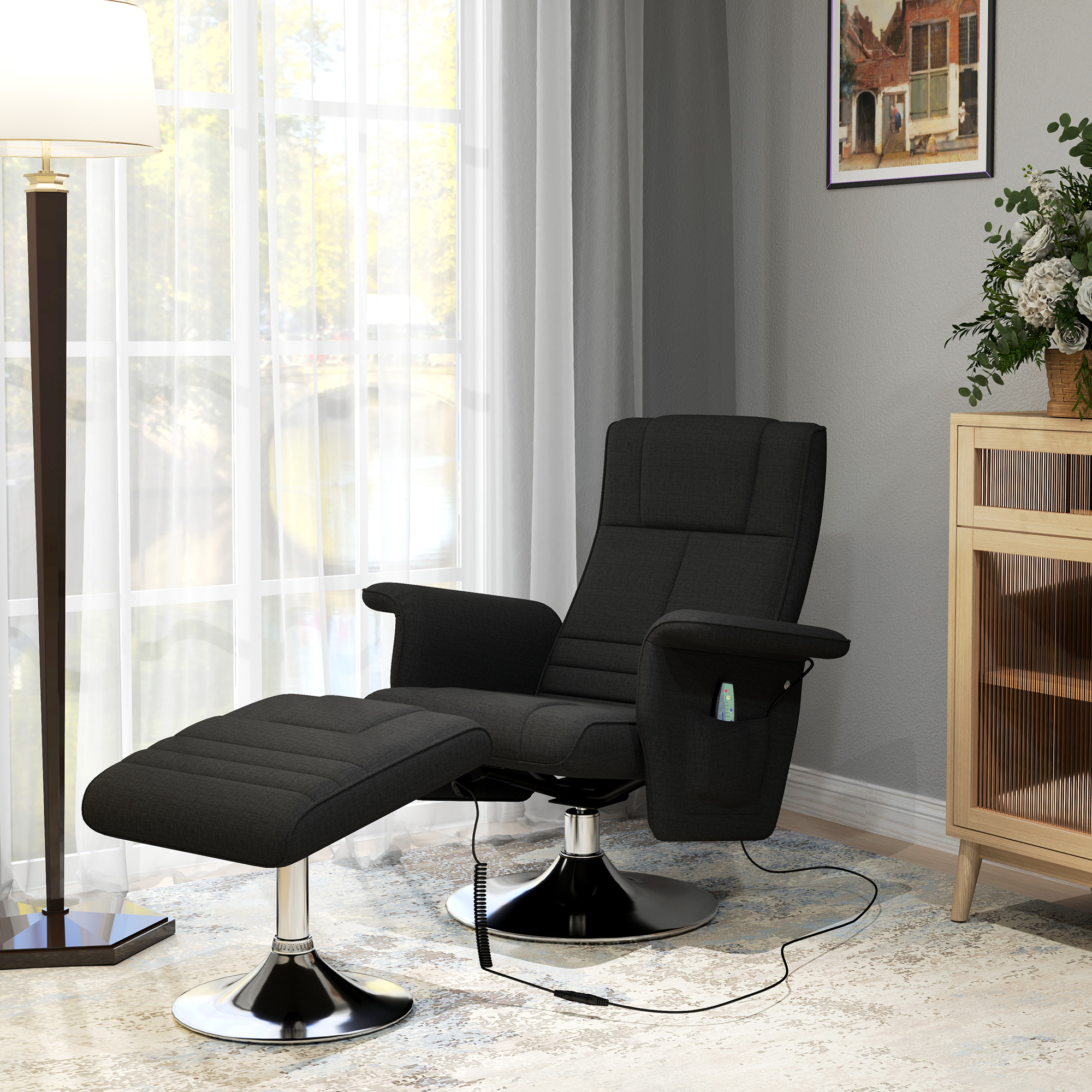 HOMCOM Massagesessel met Kruk, Kantelbare Rugleuning, 78 x 95 x 88 cm, Zwart