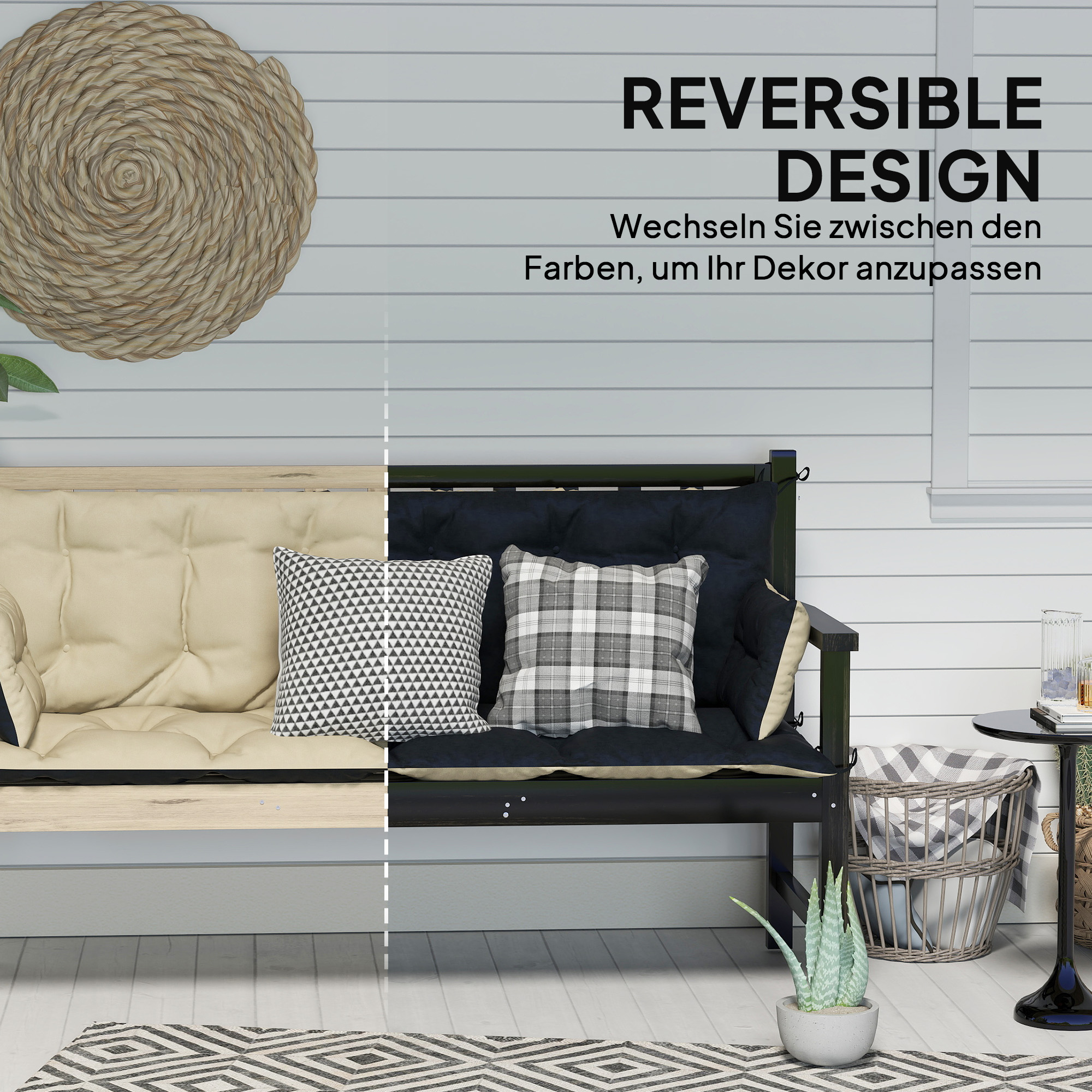 Outsunny Tuinbankkussen-Set voor Bank of Hollywoodschommel, Tweekleurig, Polyester, Schuim, 180 x 110 x 8 cm, Beige