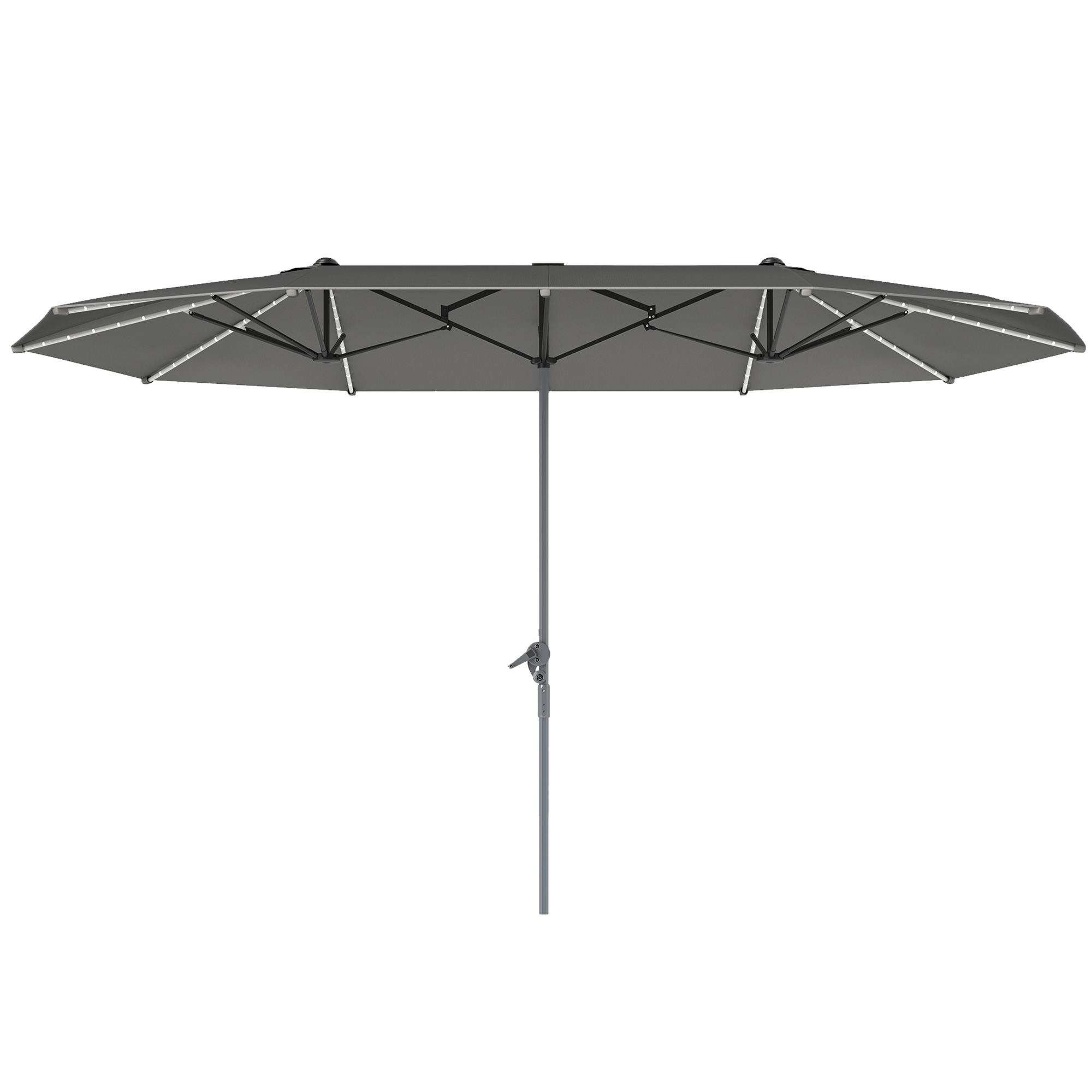 Outsunny Dubbele Parasol met Zonne-energie Verlichting, Aluminium, Polyester, UPF50+ Bescherming, UV-bestendig, Terras Parasol, Donkergrijs