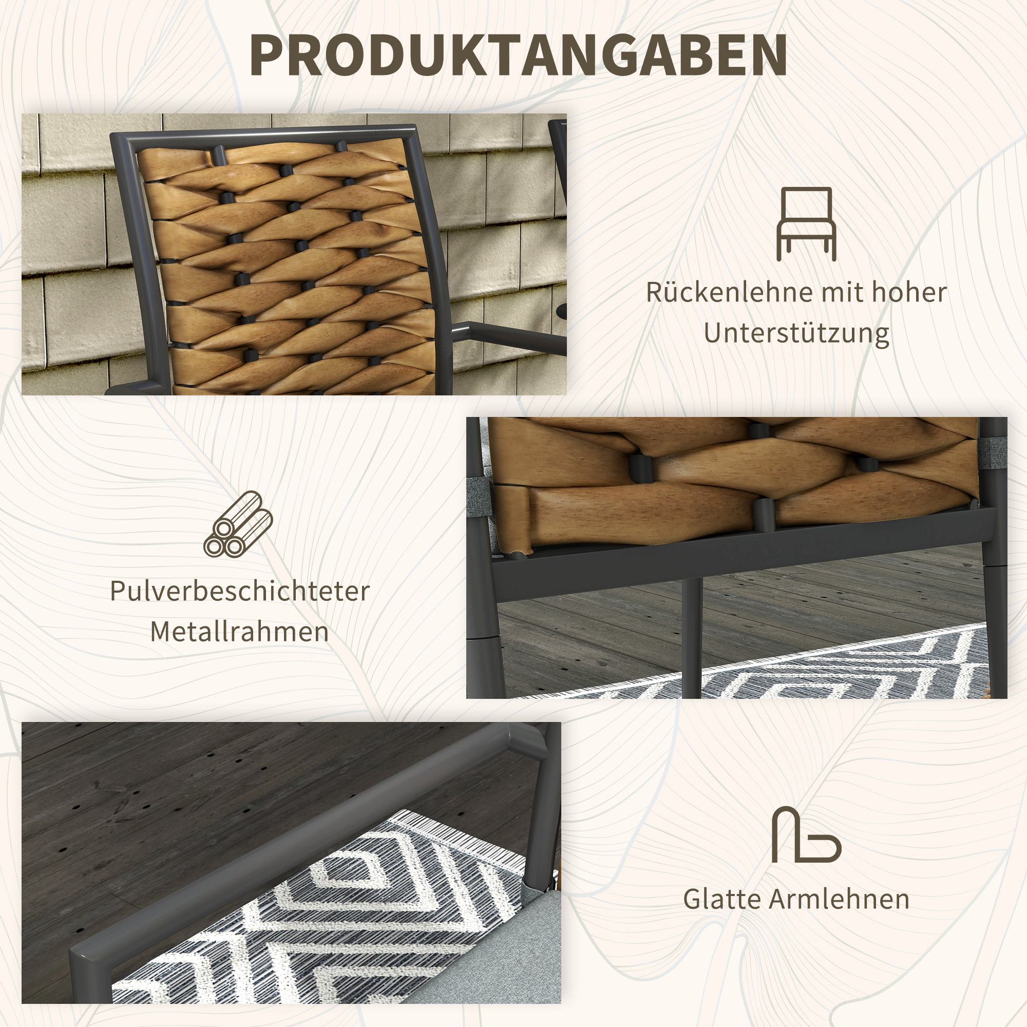 Outsunny Moderne Grijze Tuinstoelen - Weerbestendige Buitenstoelen voor Terras - Afmetingen 57 x 58 x 87cm