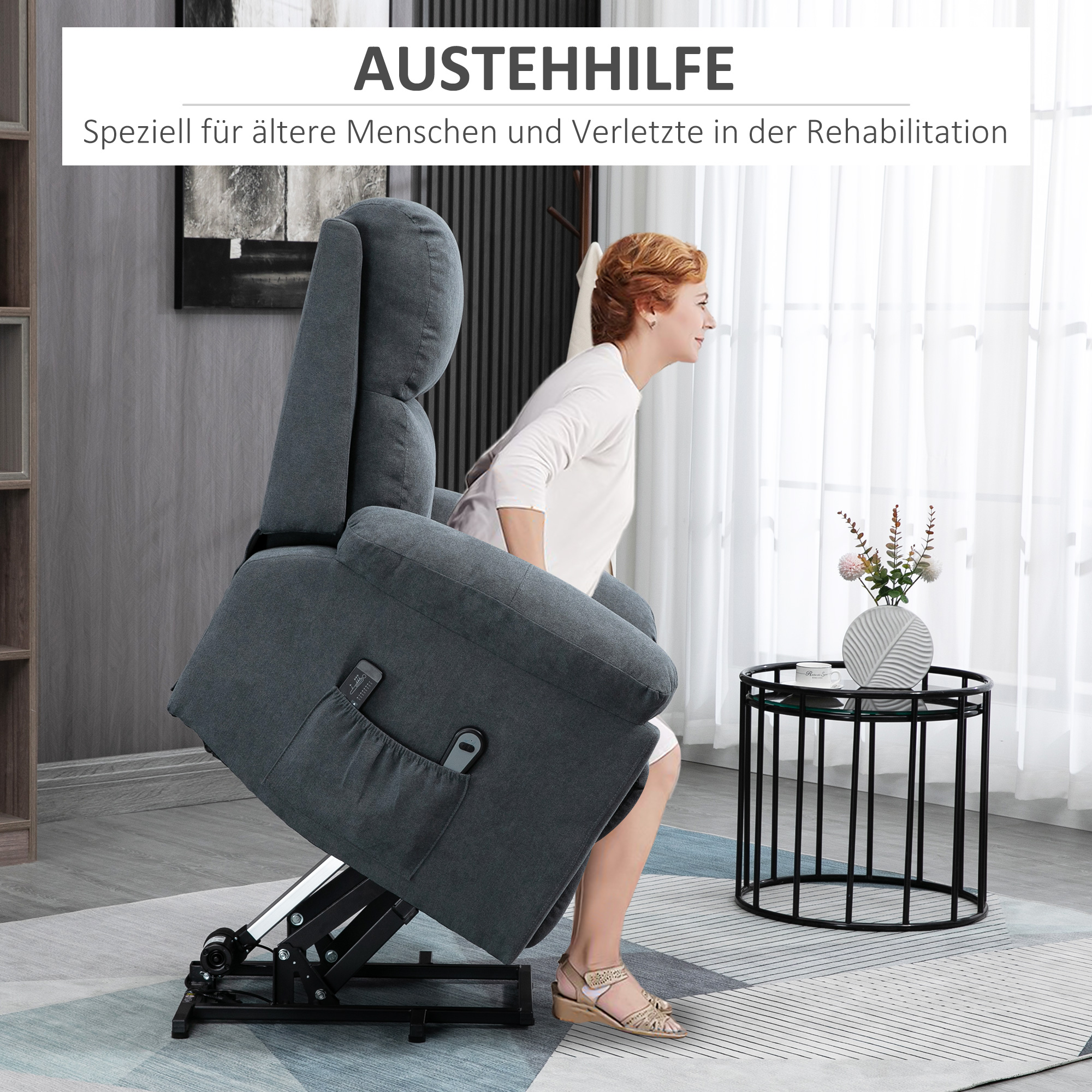HOMCOM Massagestoel met opstaan hulp, 8 vibratiemotoren, inclusief afstandsbediening, donkergrijs