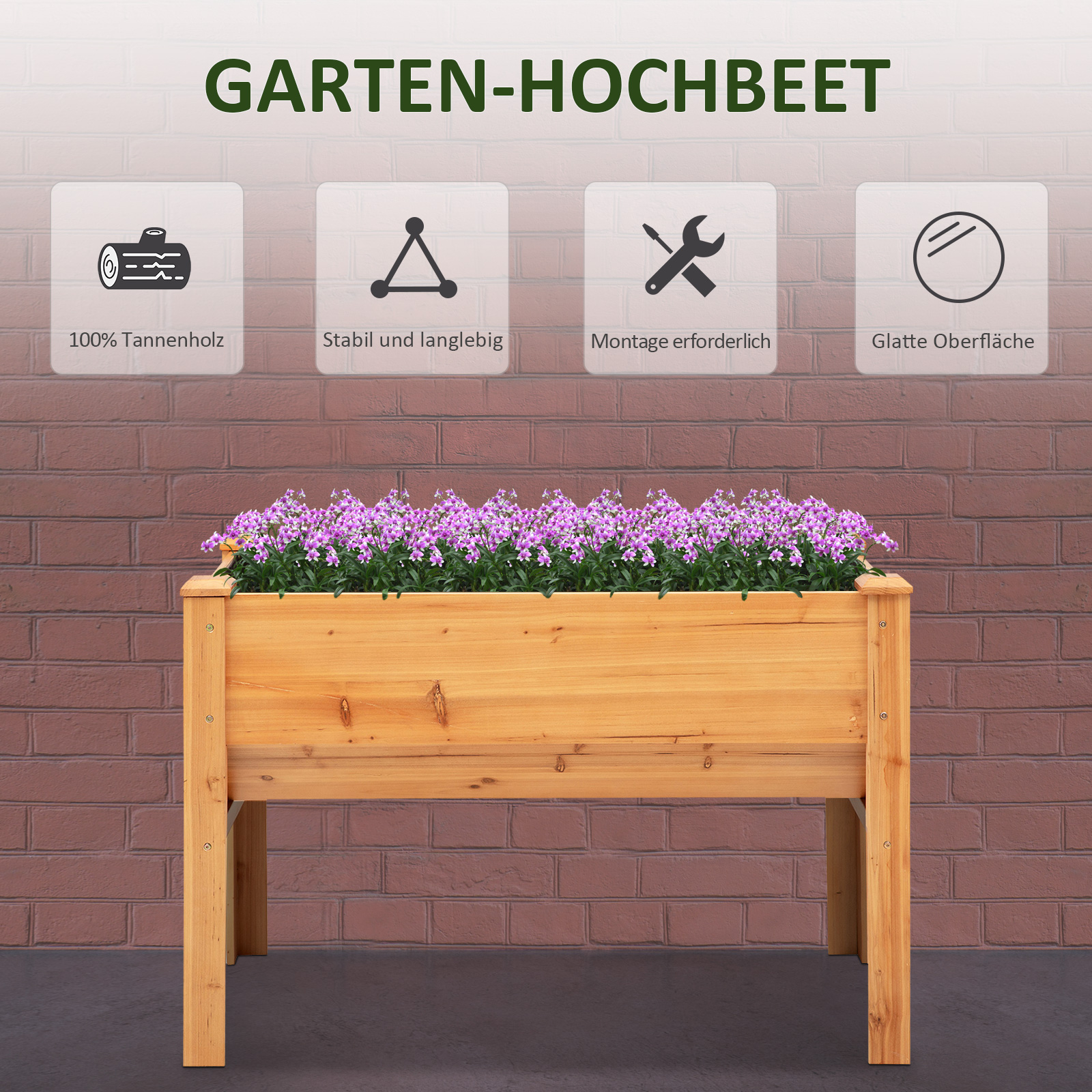 Outsunny verhoogd bed 124cm x 60cm x 81cm