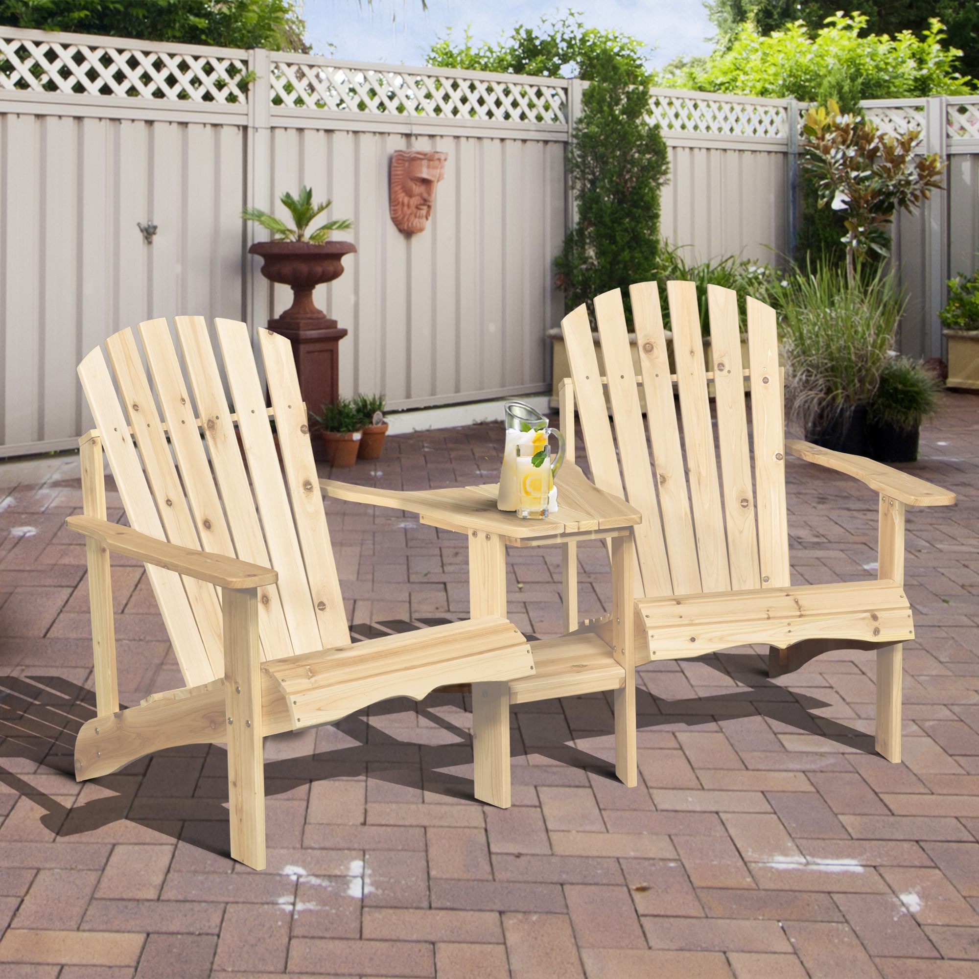 Outsunny 2 tuinstoelen met bijzettafel naturel dennenhout 178 x 87 x 92 cm